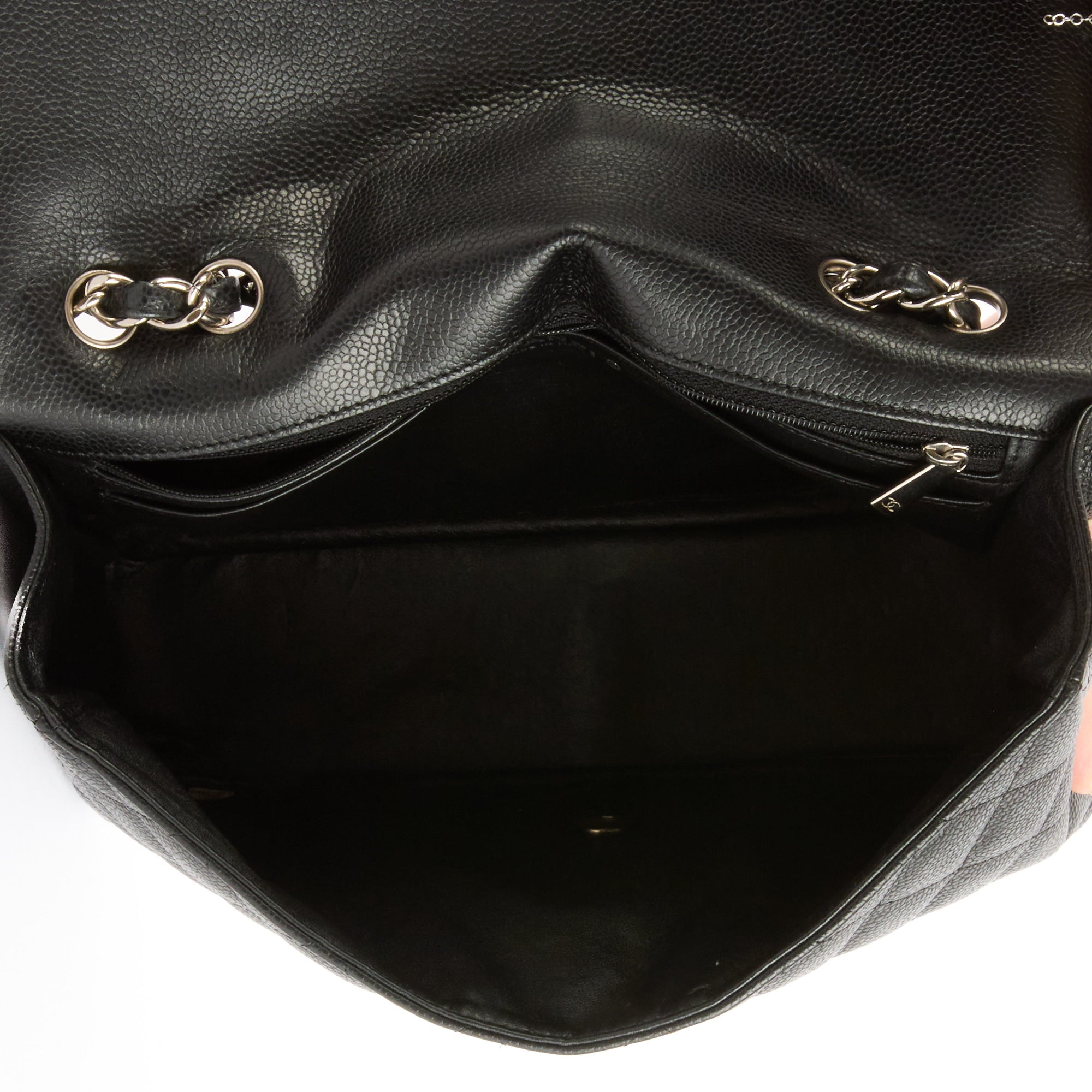 CHANEL - Jumbo Classic Single Flap Bag in Black Caviar Leather - Handbag
