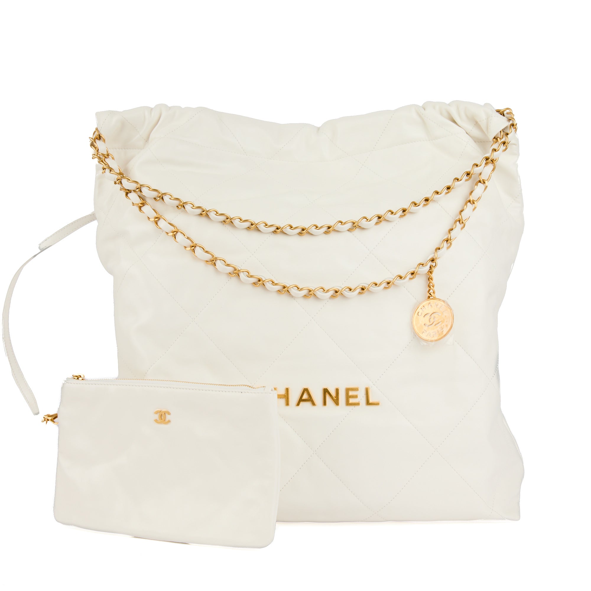 CHANEL - Sac bandoulière Chanel 22 Large cuir blanc  - Handbag