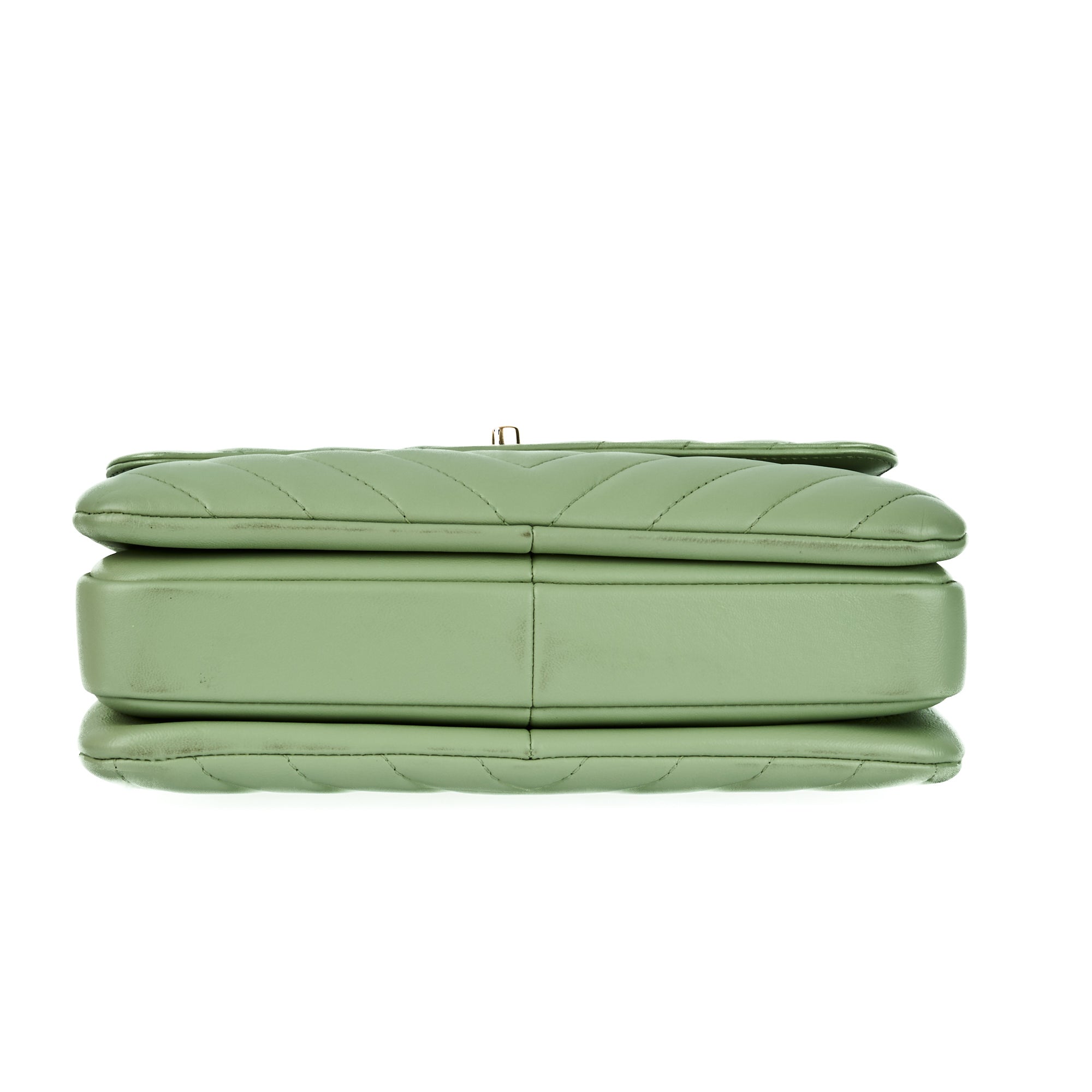 CHANEL - Trendy CC Top Handle small shoulder bag in green chevron leather - Handbag