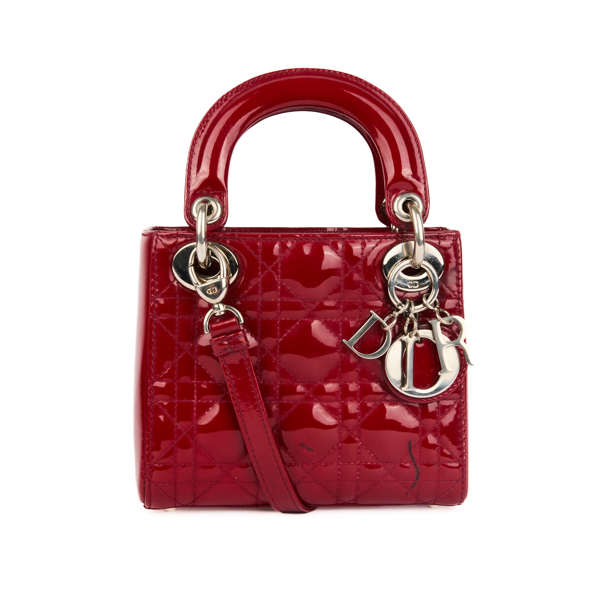 DIOR - Sac à main Mini Lady Dior cuir vernis rouge - Handbag
