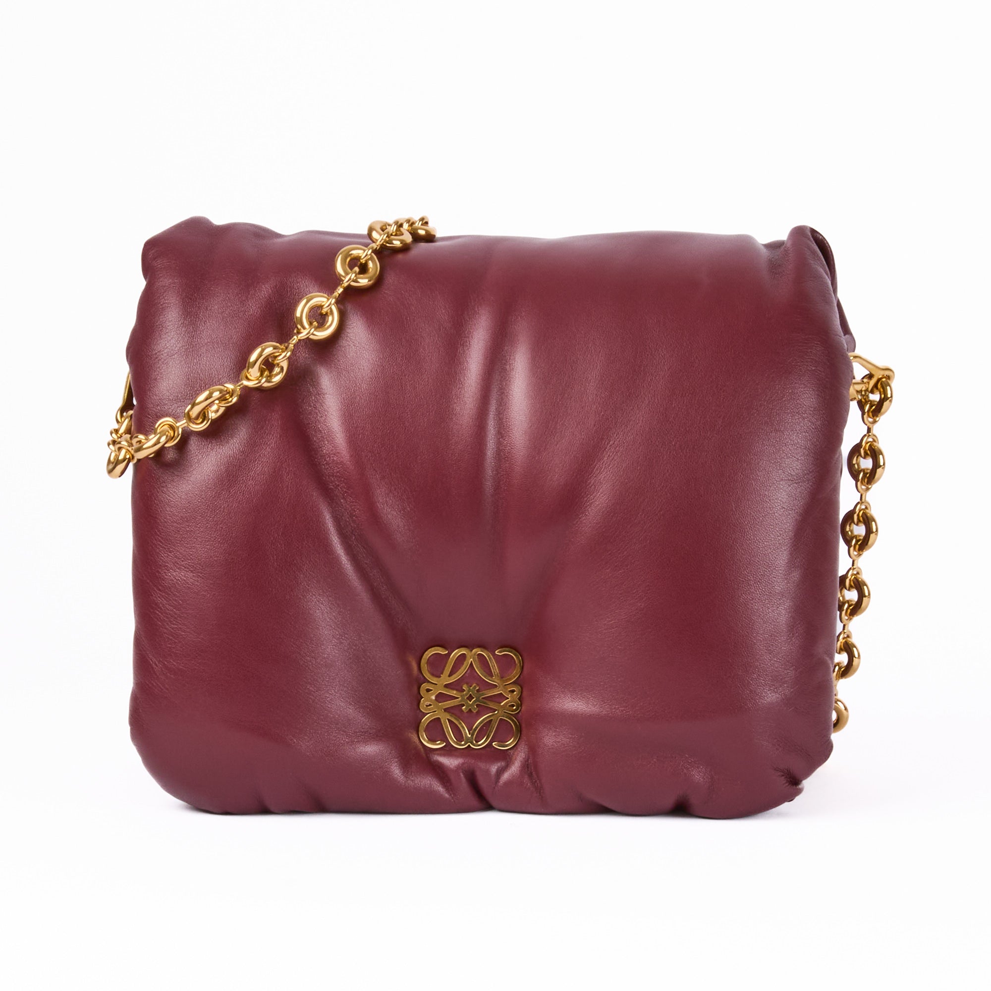 LOEWE - Goya Puffer shoulder bag in burgundy leather - Handbag