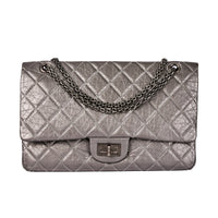 CHANEL - Maxi Jumbo 2.55 silver leather shoulder bag - Handbag