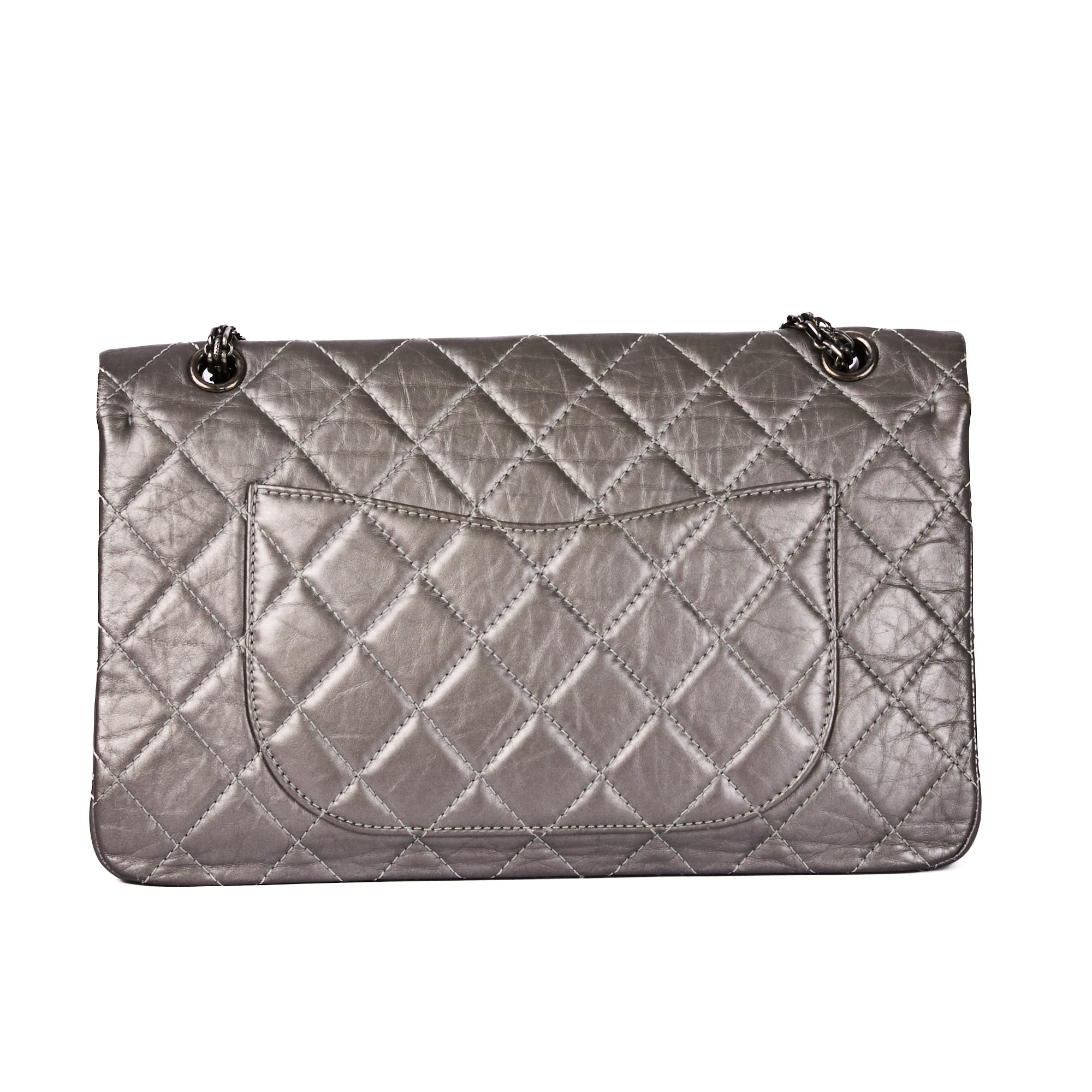 CHANEL - Maxi Jumbo 2.55 silver leather shoulder bag - Handbag