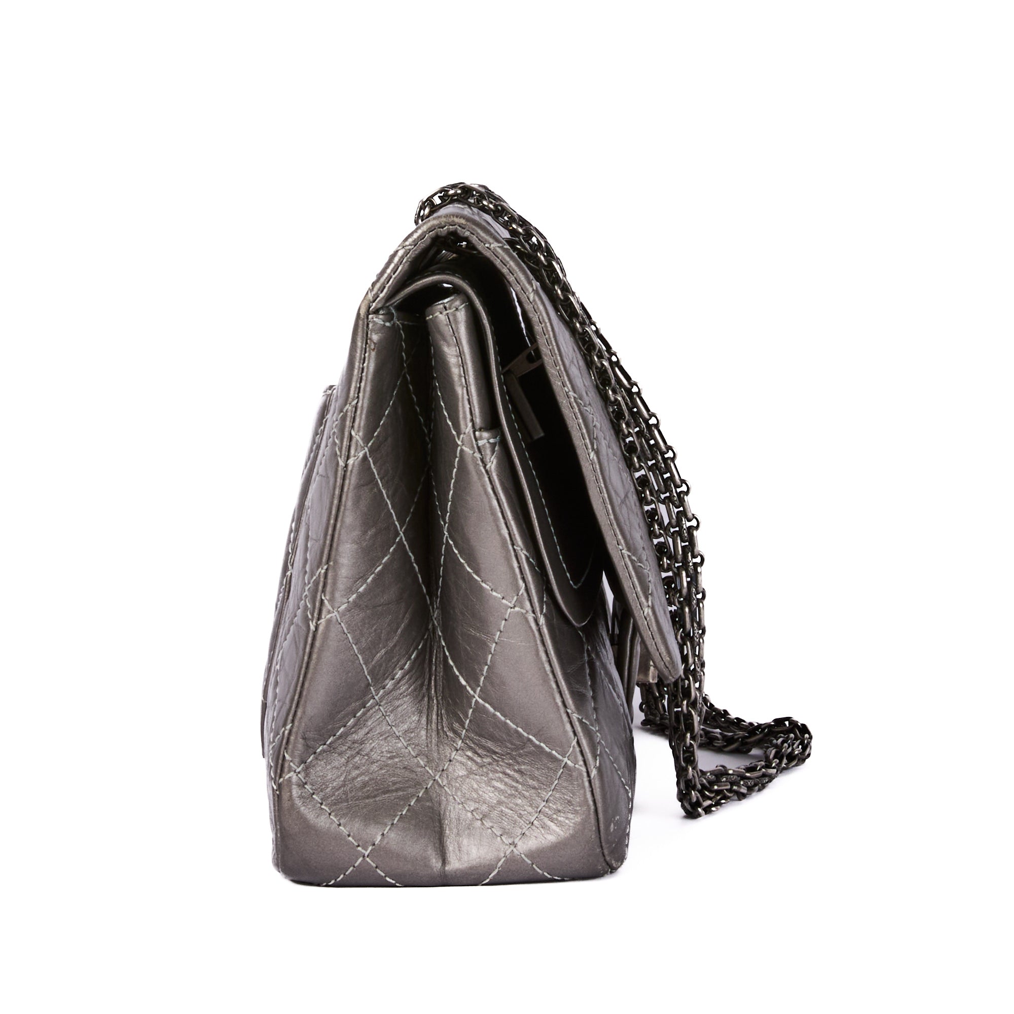 CHANEL - Maxi Jumbo 2.55 silver leather shoulder bag - Handbag