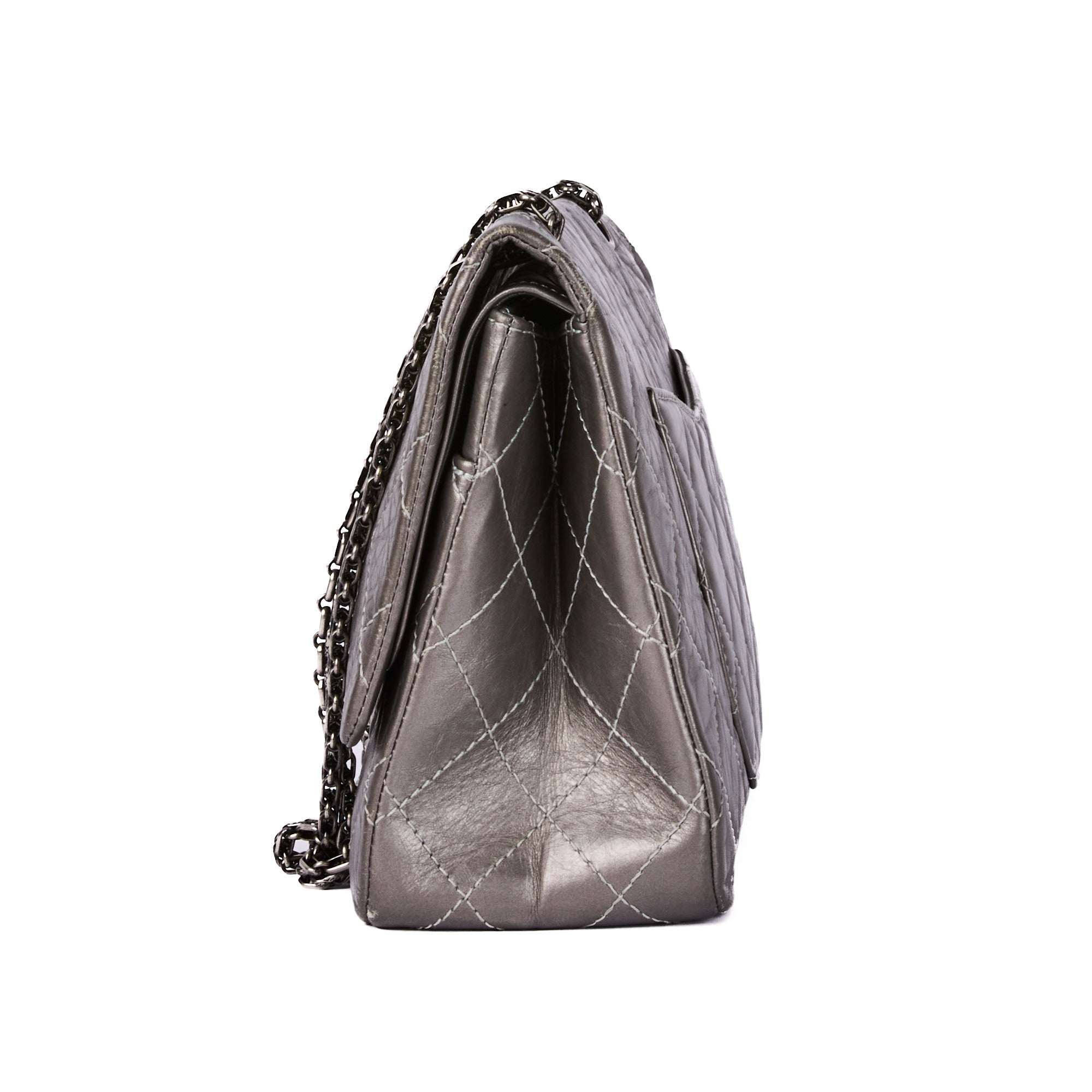 CHANEL - Maxi Jumbo 2.55 silver leather shoulder bag - Handbag