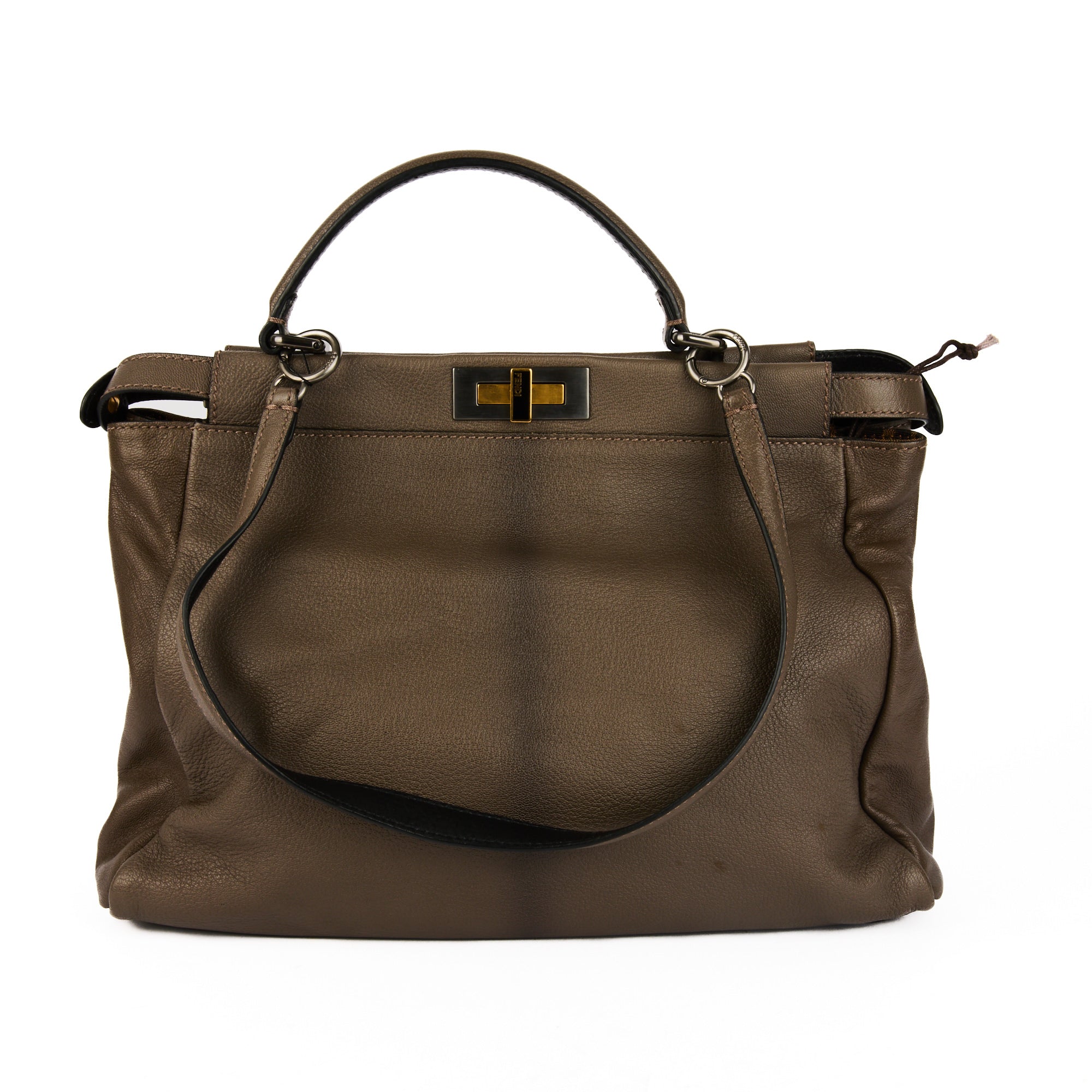 FENDI - Sac à main Peekaboo Large cuir marron - Hand bag