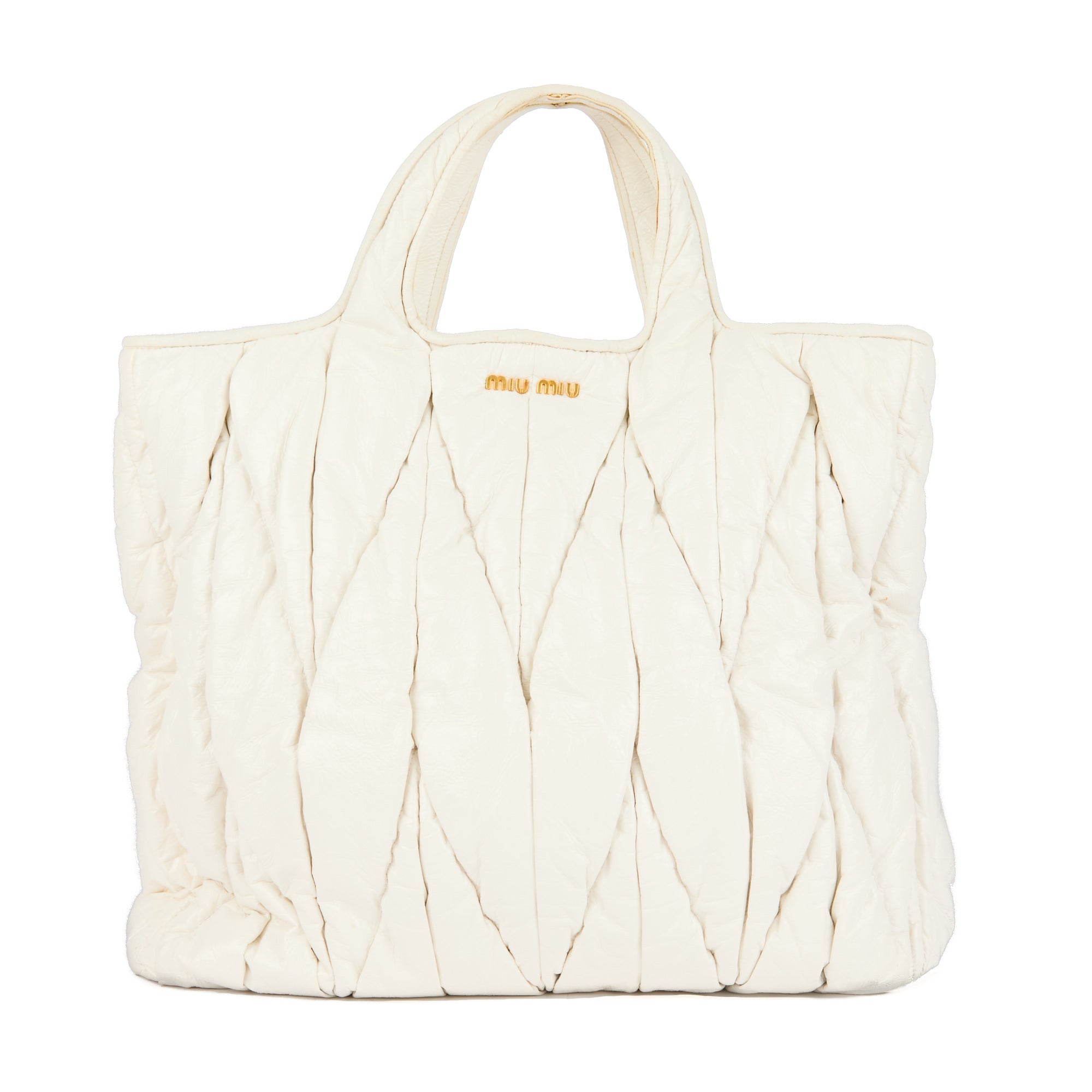 MIU MIU - Sac à main Cabas cuir matelassé vernis blanc - Handbag