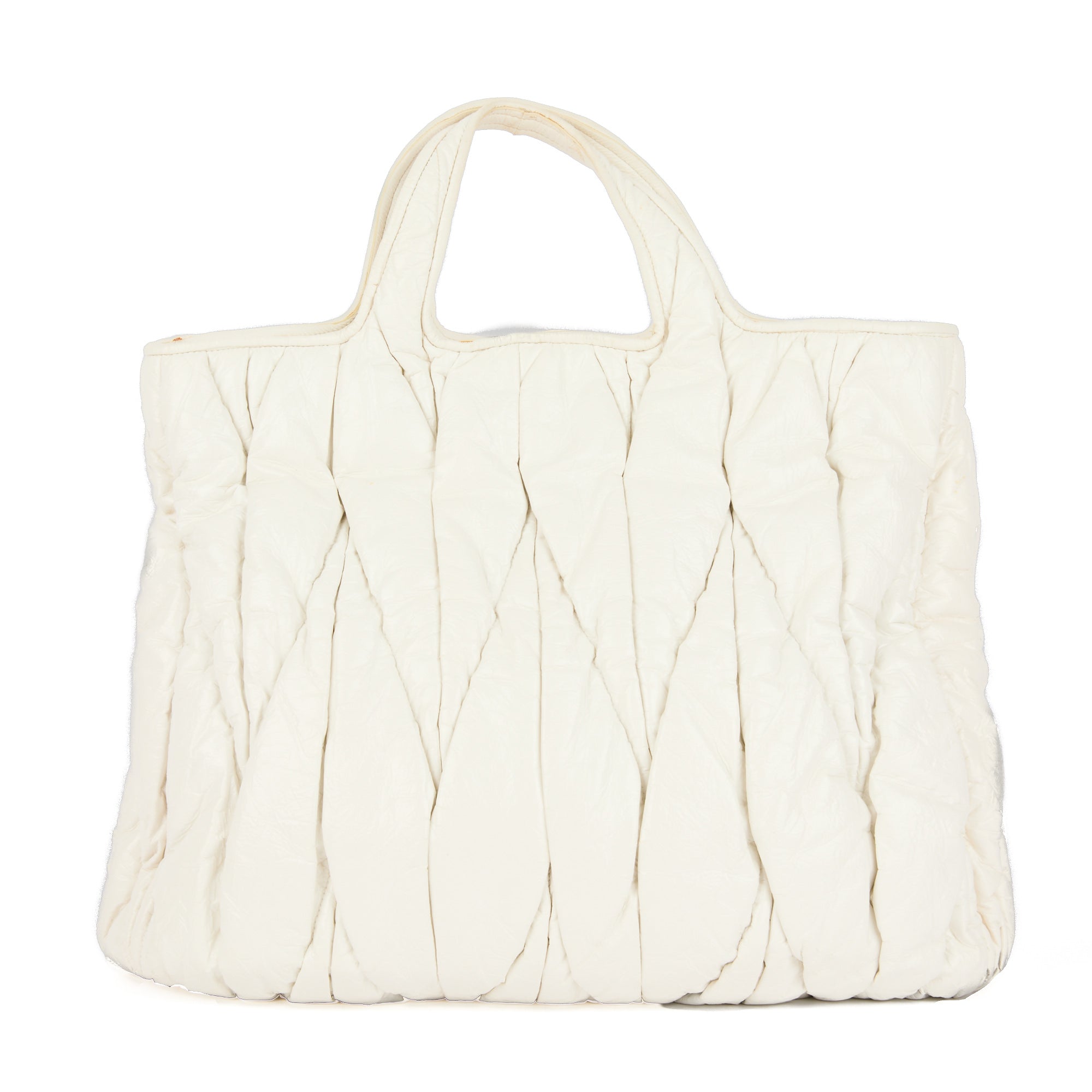 MIU MIU - Sac à main Cabas cuir matelassé vernis blanc - Handbag