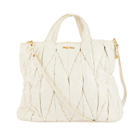 MIU MIU - Sac à main Cabas cuir matelassé vernis blanc - Handbag