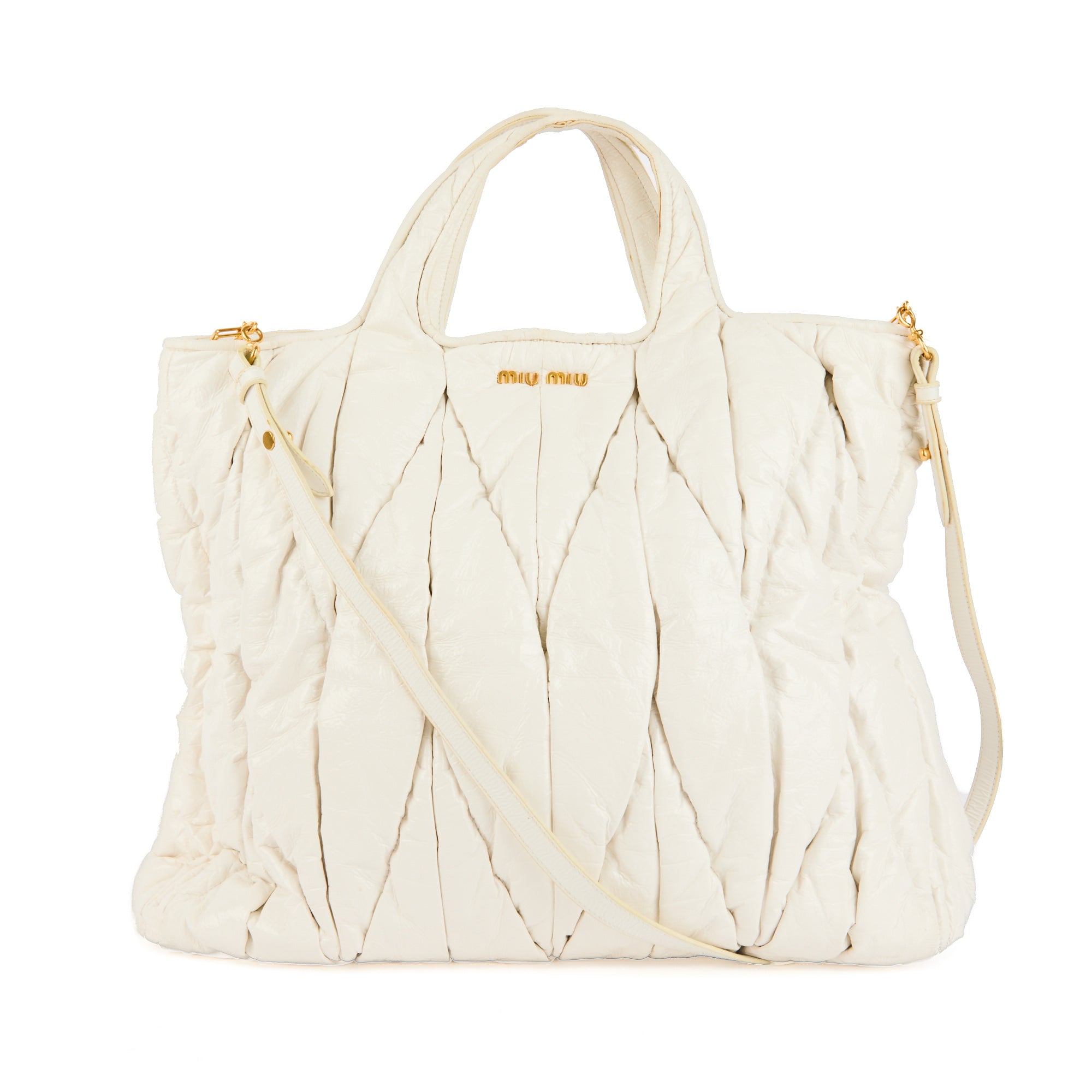 MIU MIU - Sac à main Cabas cuir matelassé vernis blanc - Handbag