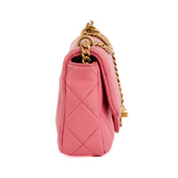 CHANEL - Sac bandoulière Mini flap matelassé cuir rose Chaine CC - Handbag
