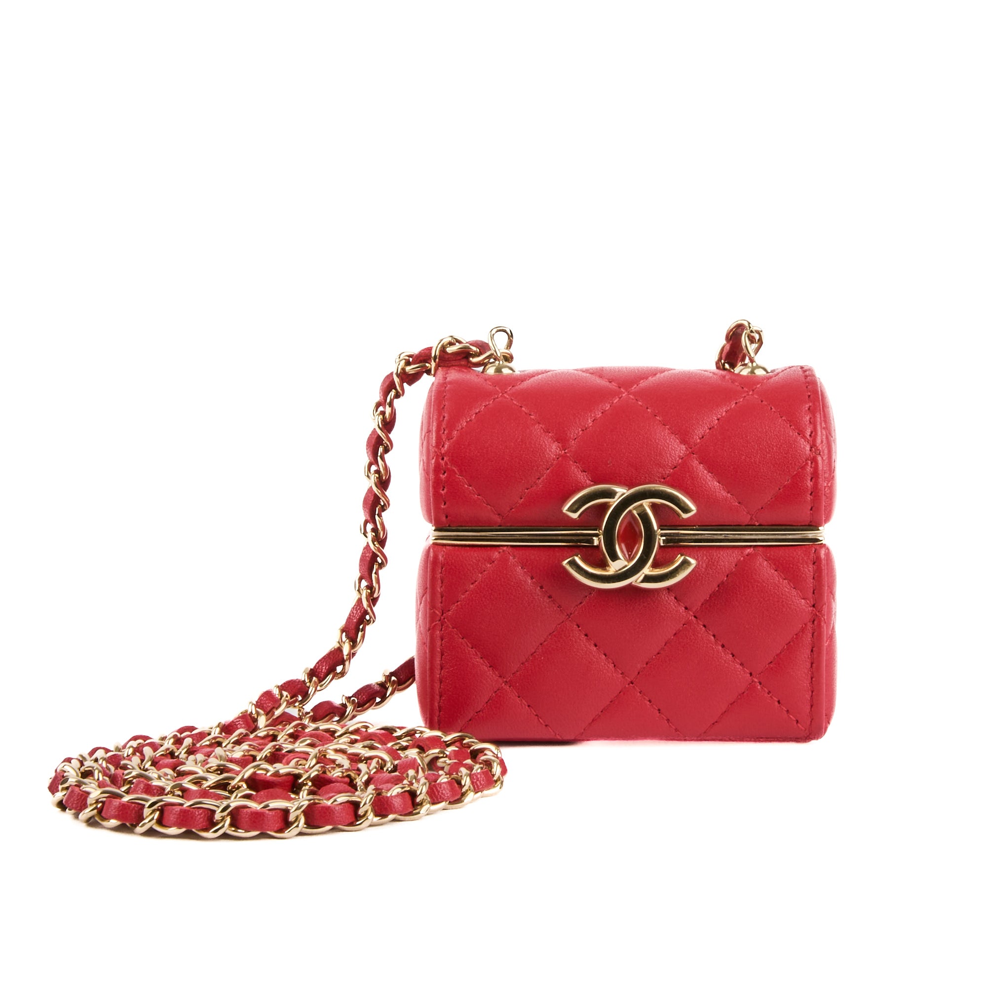 CHANEL - Sac bandoulière Mini Vanity Box Logo CC cuir rouge - Handbag