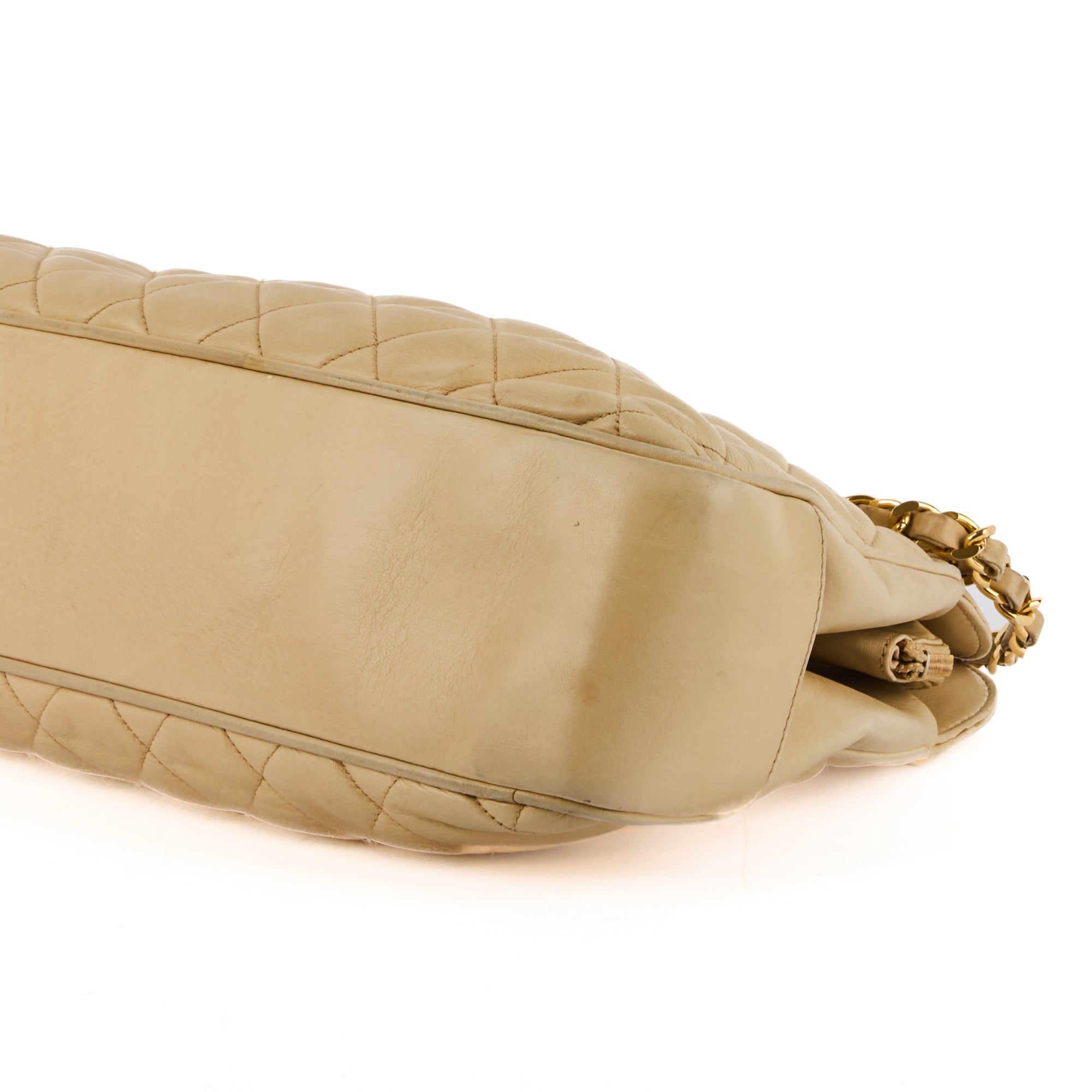 CHANEL - Sac à main cabas Caméra vintage Logo CC cuir matelassé beige - Handbag