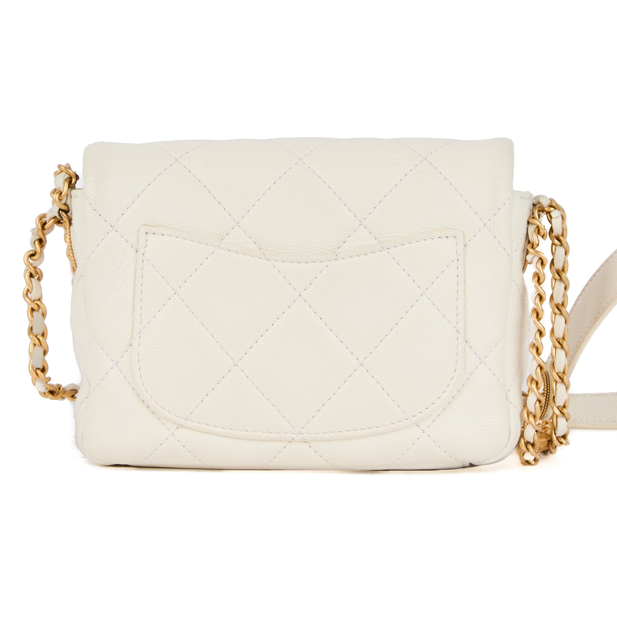 CHANEL - Sac bandoulière mini square Twist Your Buttons Flap cuir blanc - Handbag