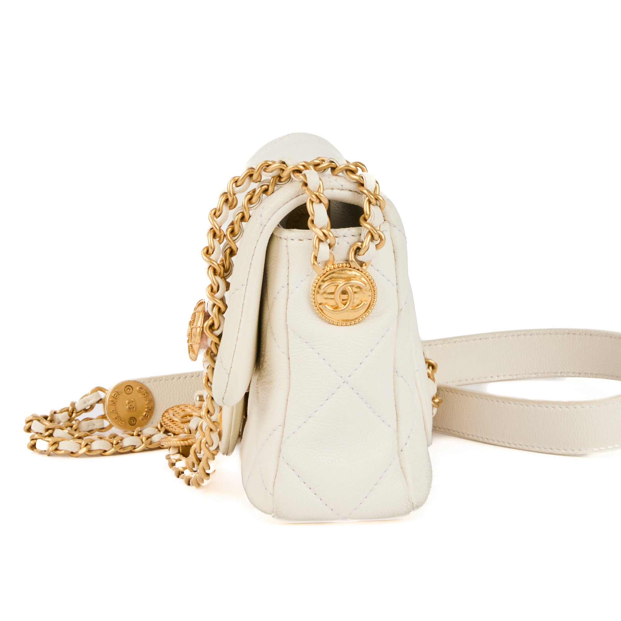 CHANEL - Sac bandoulière mini square Twist Your Buttons Flap cuir blanc - Handbag