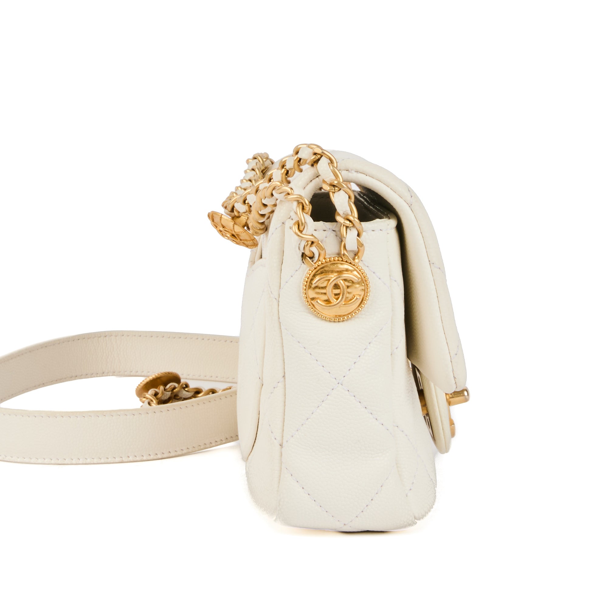 CHANEL - Sac bandoulière mini square Twist Your Buttons Flap cuir blanc - Handbag