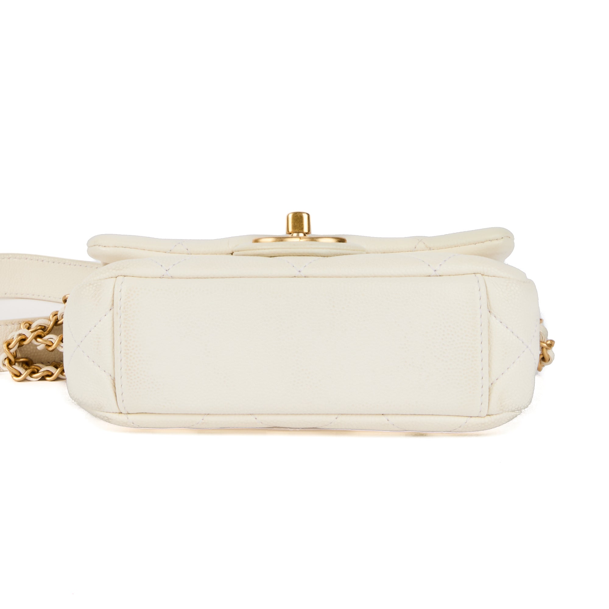 CHANEL - Sac bandoulière mini square Twist Your Buttons Flap cuir blanc - Handbag