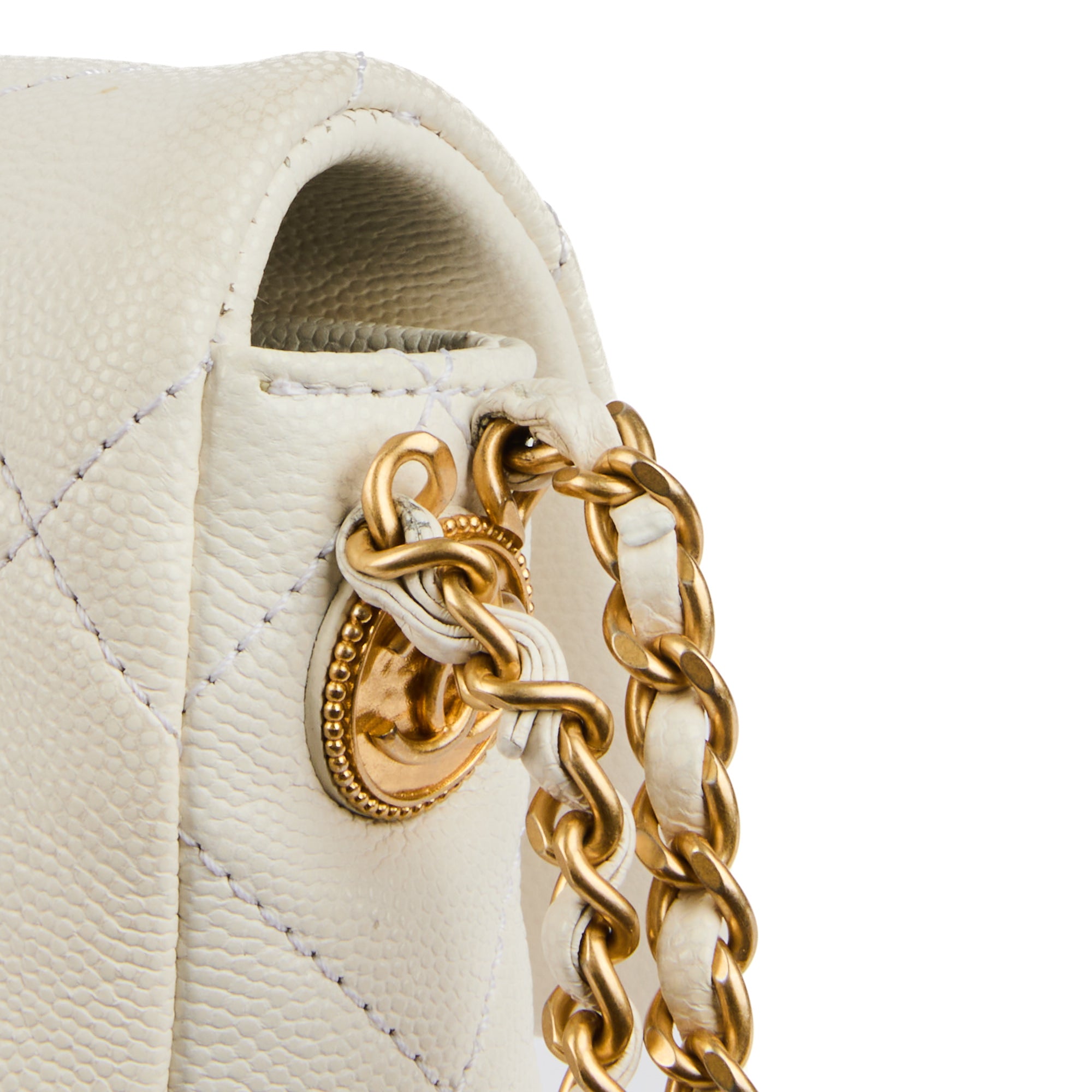 CHANEL - Sac bandoulière mini square Twist Your Buttons Flap cuir blanc - Handbag