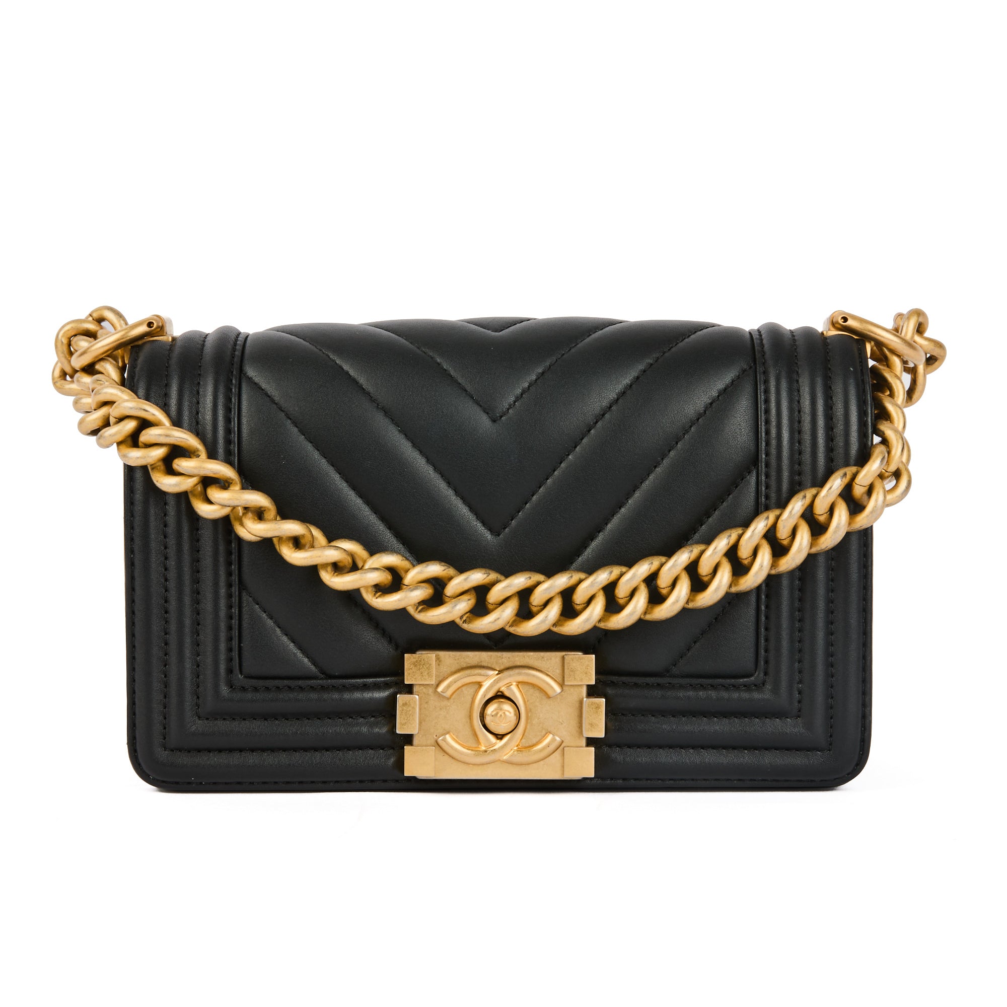 CHANEL - Sac bandoulière Mini Boy Chevron cuir noir - Handbag