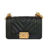 CHANEL - Sac bandoulière Mini Boy Chevron cuir noir - Handbag