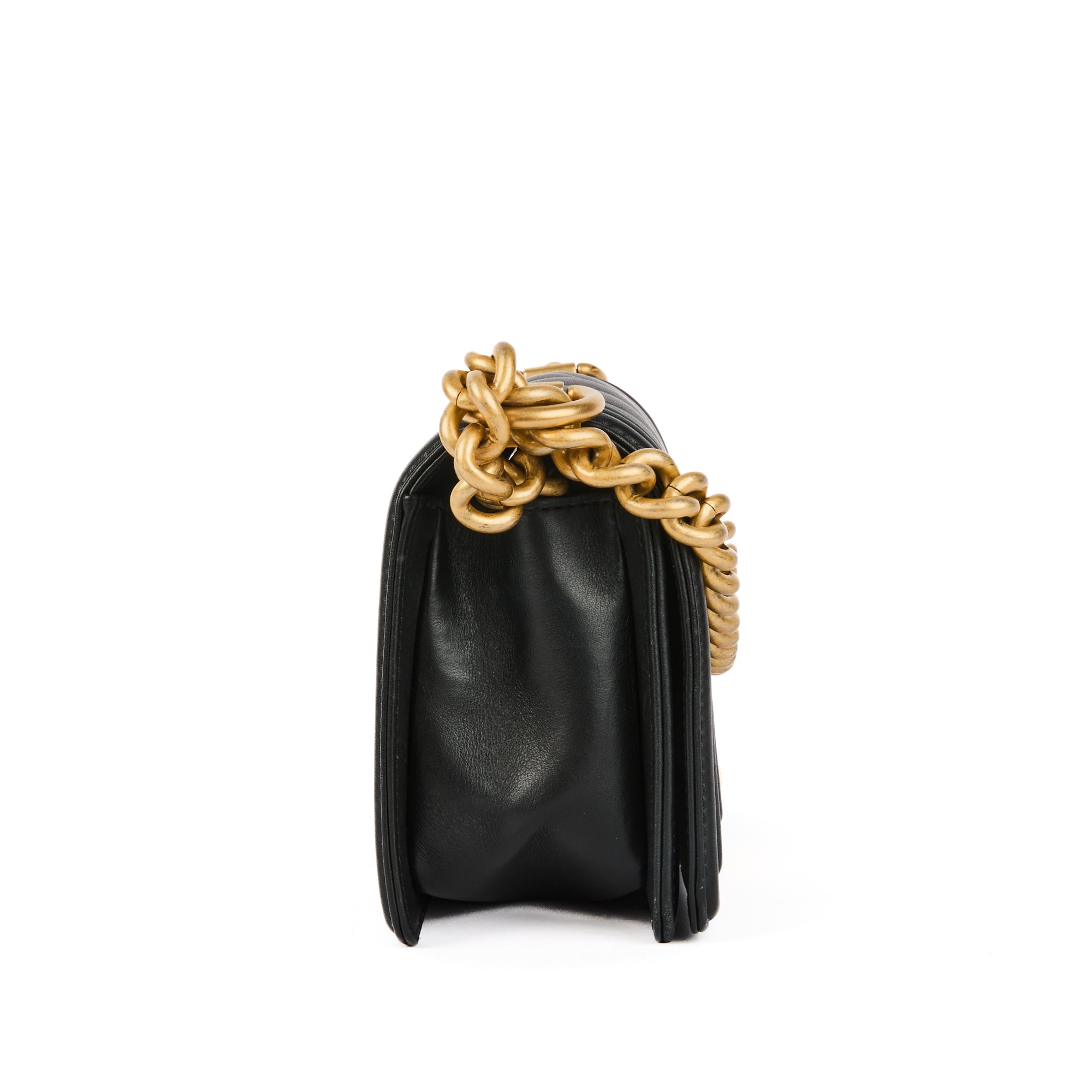 CHANEL - Sac bandoulière Mini Boy Chevron cuir noir - Handbag
