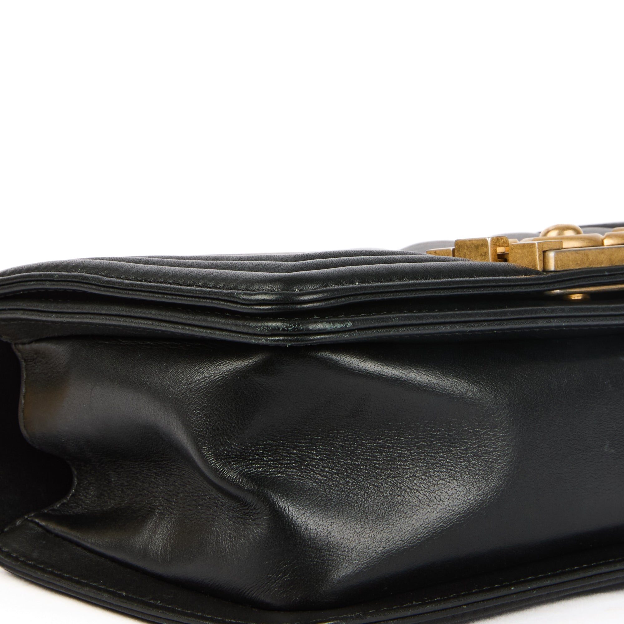 CHANEL - Sac bandoulière Mini Boy Chevron cuir noir - Handbag