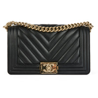 CHANEL - Sac bandoulière Boy chevron Classique cuir noir - Handbag