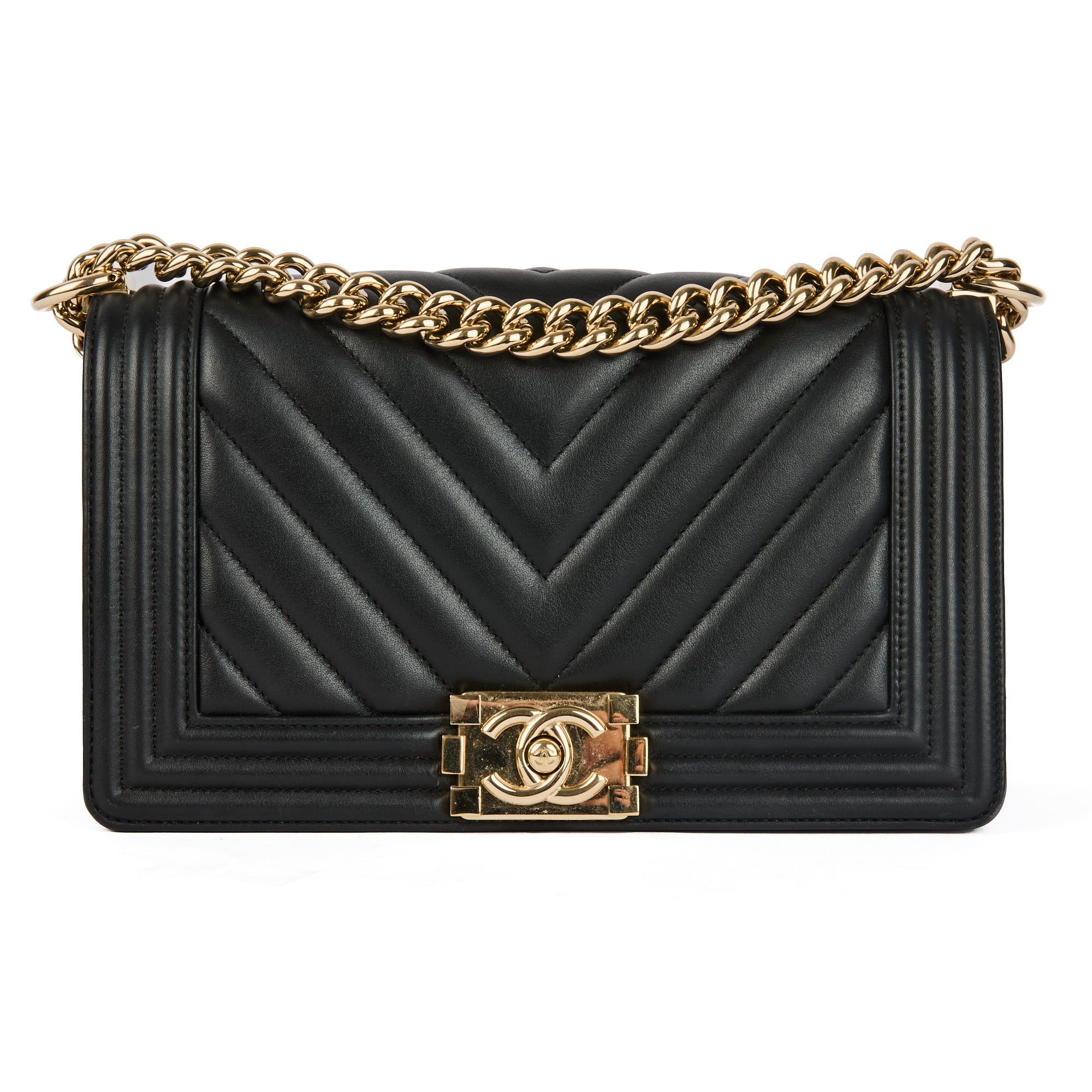 CHANEL - Sac bandoulière Boy chevron Classique cuir noir - Handbag