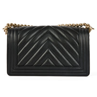 CHANEL - Sac bandoulière Boy chevron Classique cuir noir - Handbag