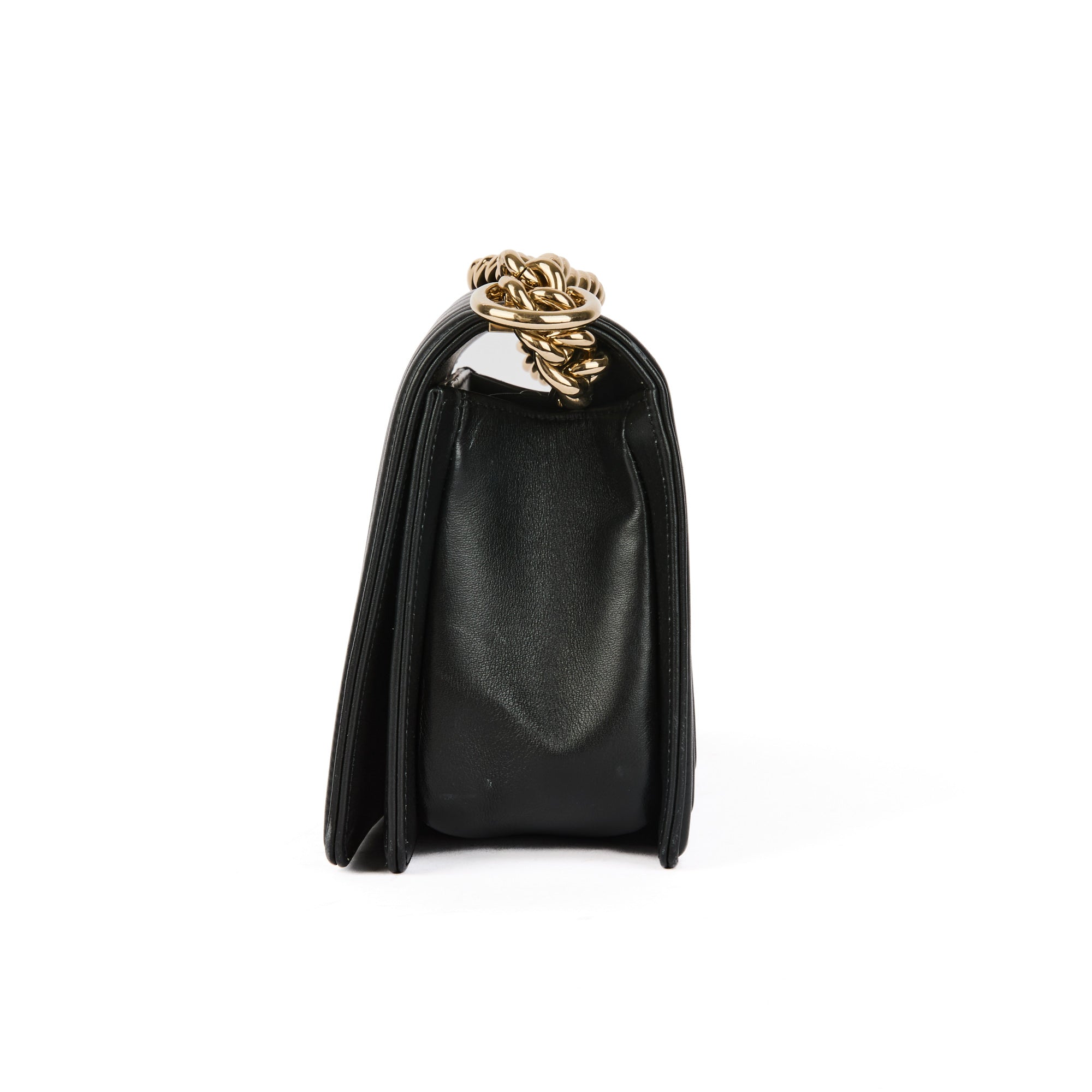 CHANEL - Sac bandoulière Boy chevron Classique cuir noir - Handbag