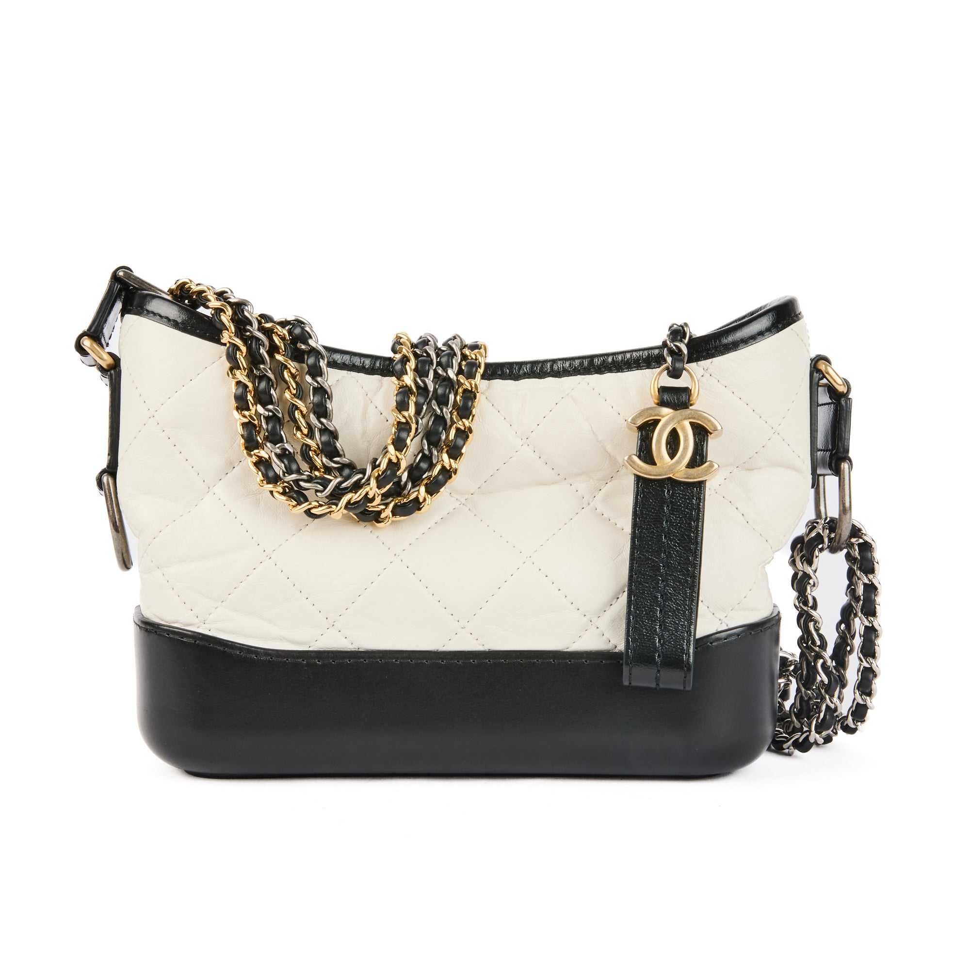 CHANEL - Sac bandoulière Gabrielle cuir noir et blanc PM - Handbag