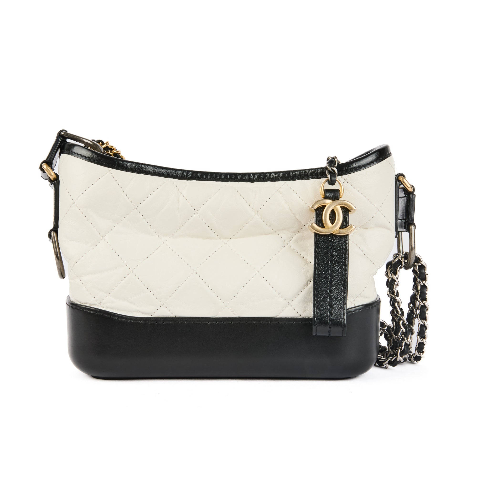 CHANEL - Sac bandoulière Gabrielle cuir noir et blanc PM - Handbag