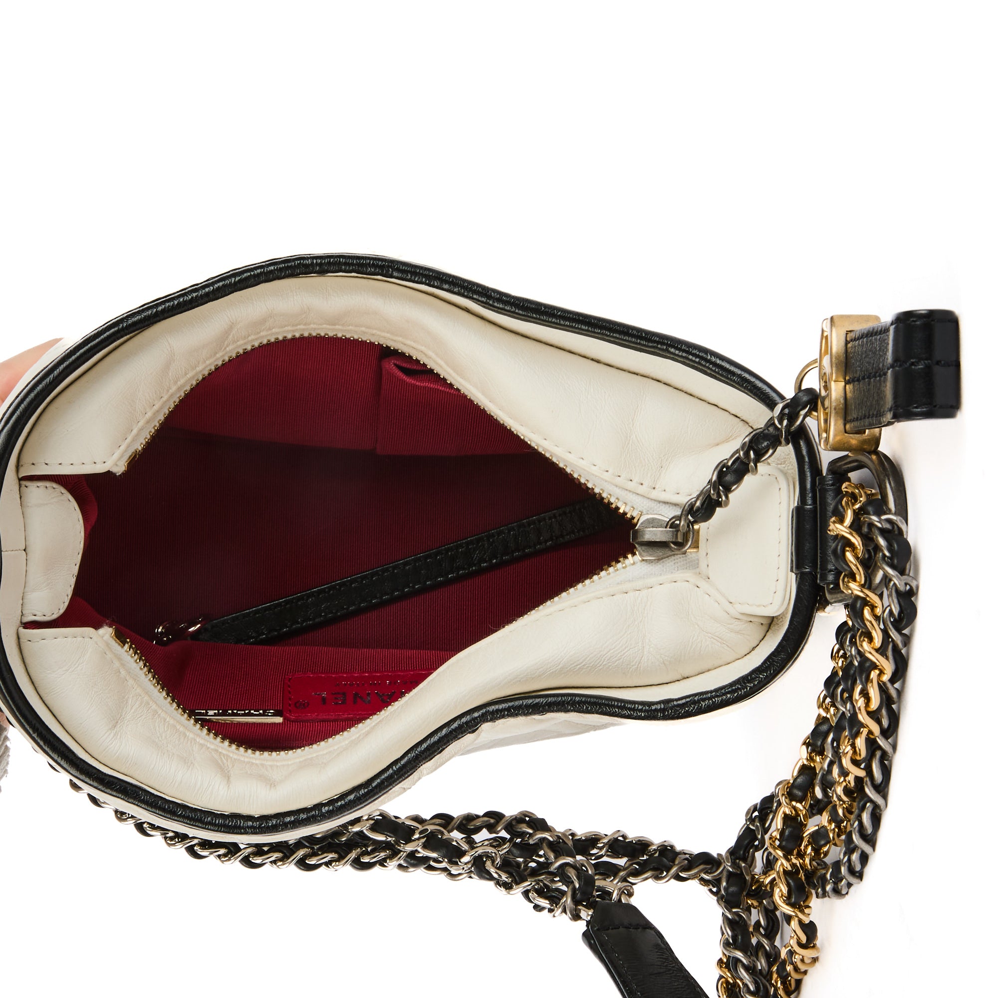 CHANEL - Sac bandoulière Gabrielle cuir noir et blanc PM - Handbag