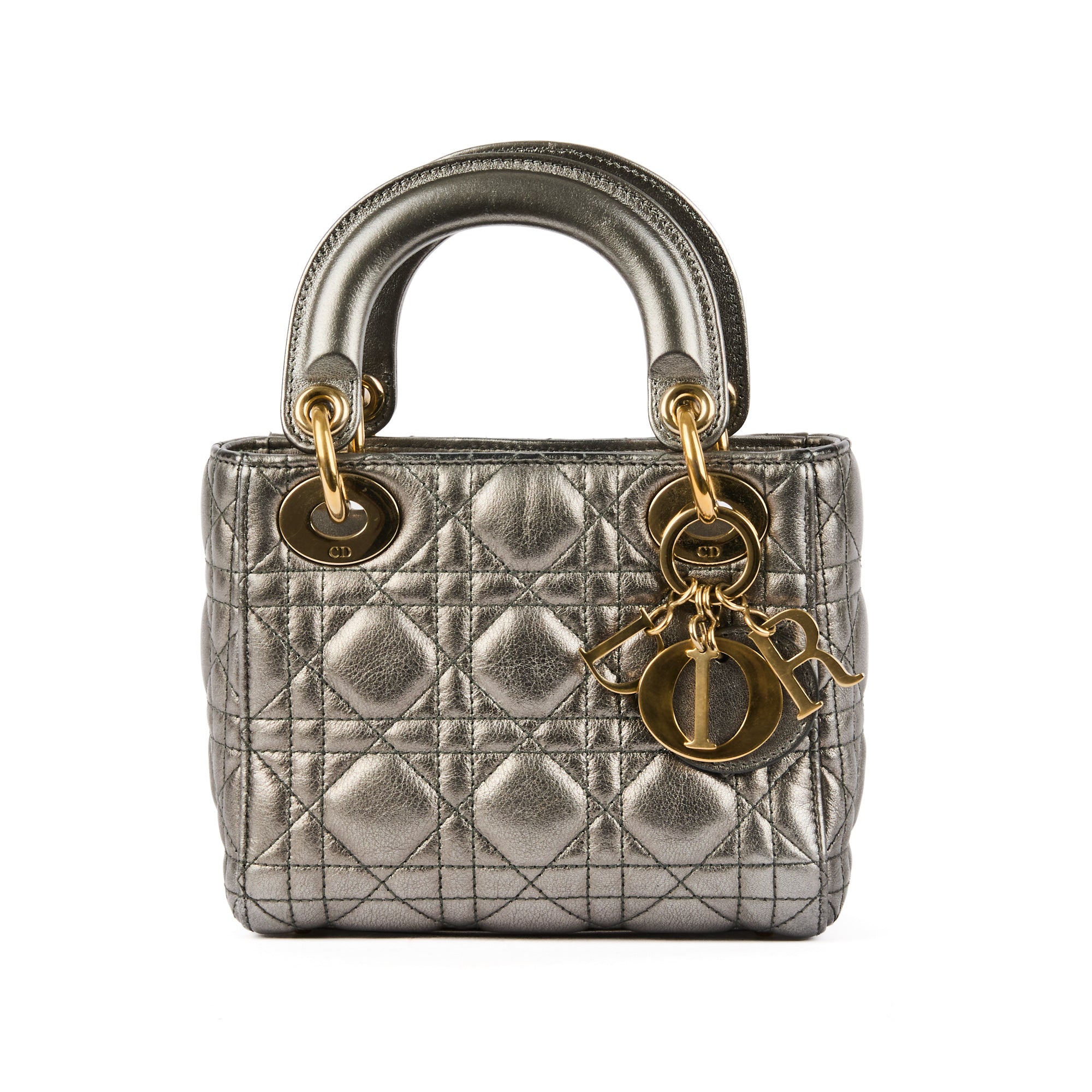 DIOR - Sac à main Mini Lady Dior cuir gris canon - Handbag