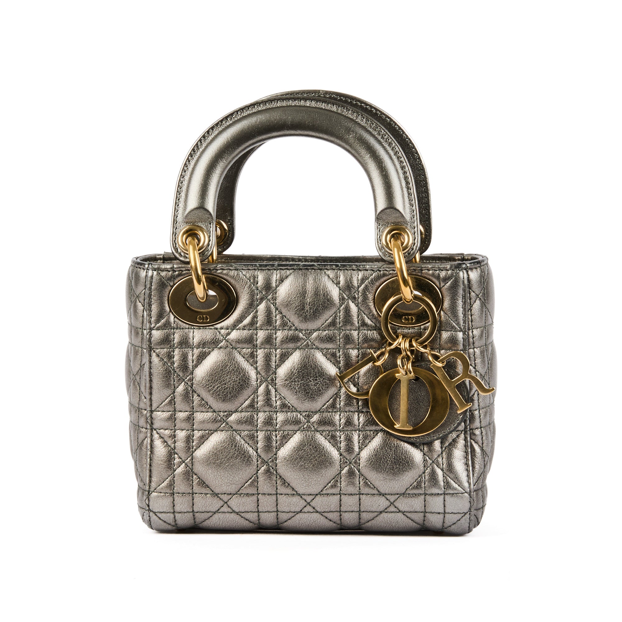 DIOR - Sac à main Mini Lady Dior cuir gris canon - Handbag