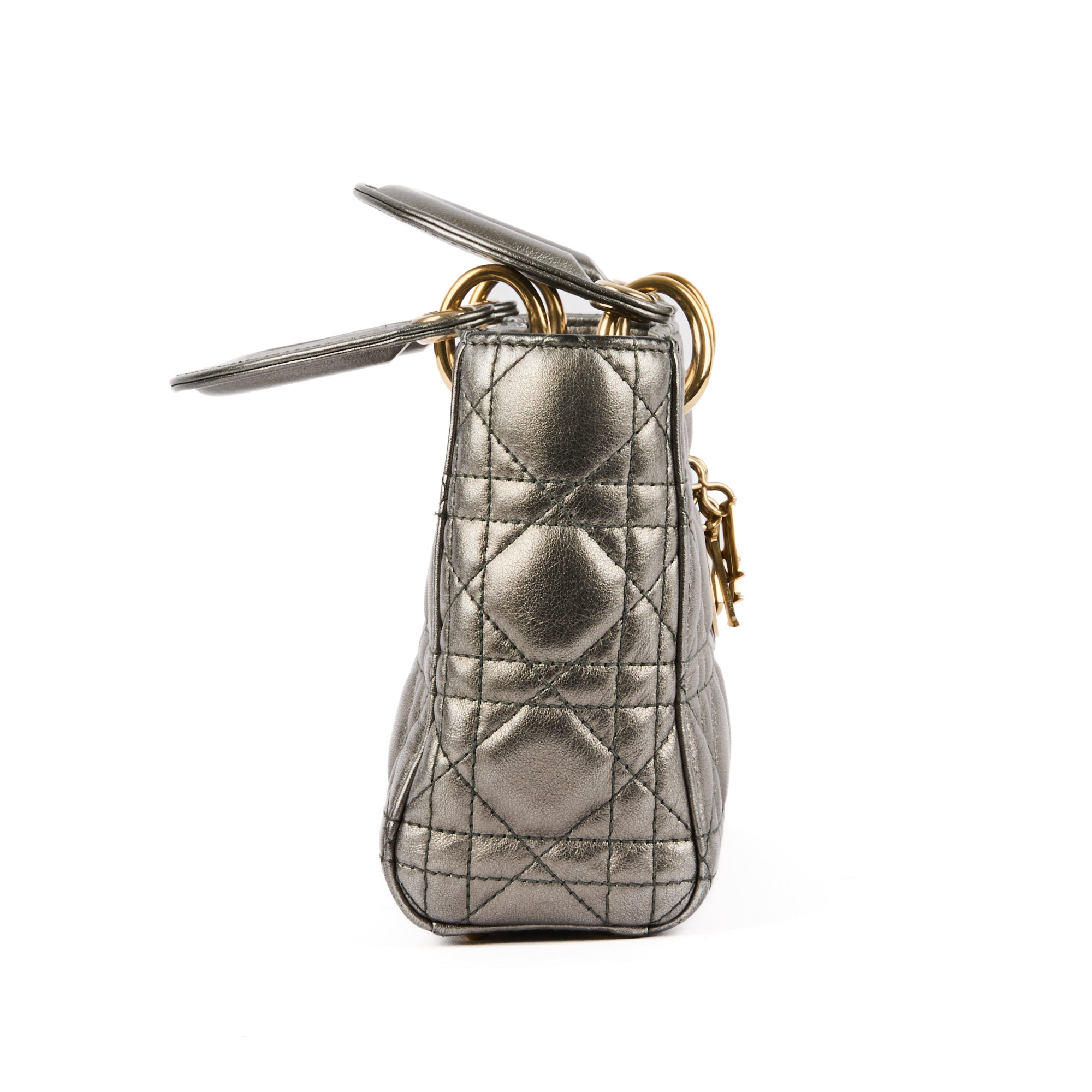 DIOR - Sac à main Mini Lady Dior cuir gris canon - Handbag