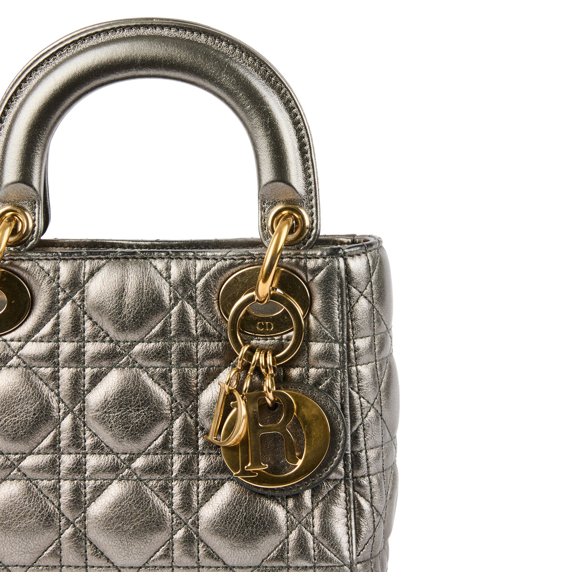 DIOR - Sac à main Mini Lady Dior cuir gris canon - Handbag
