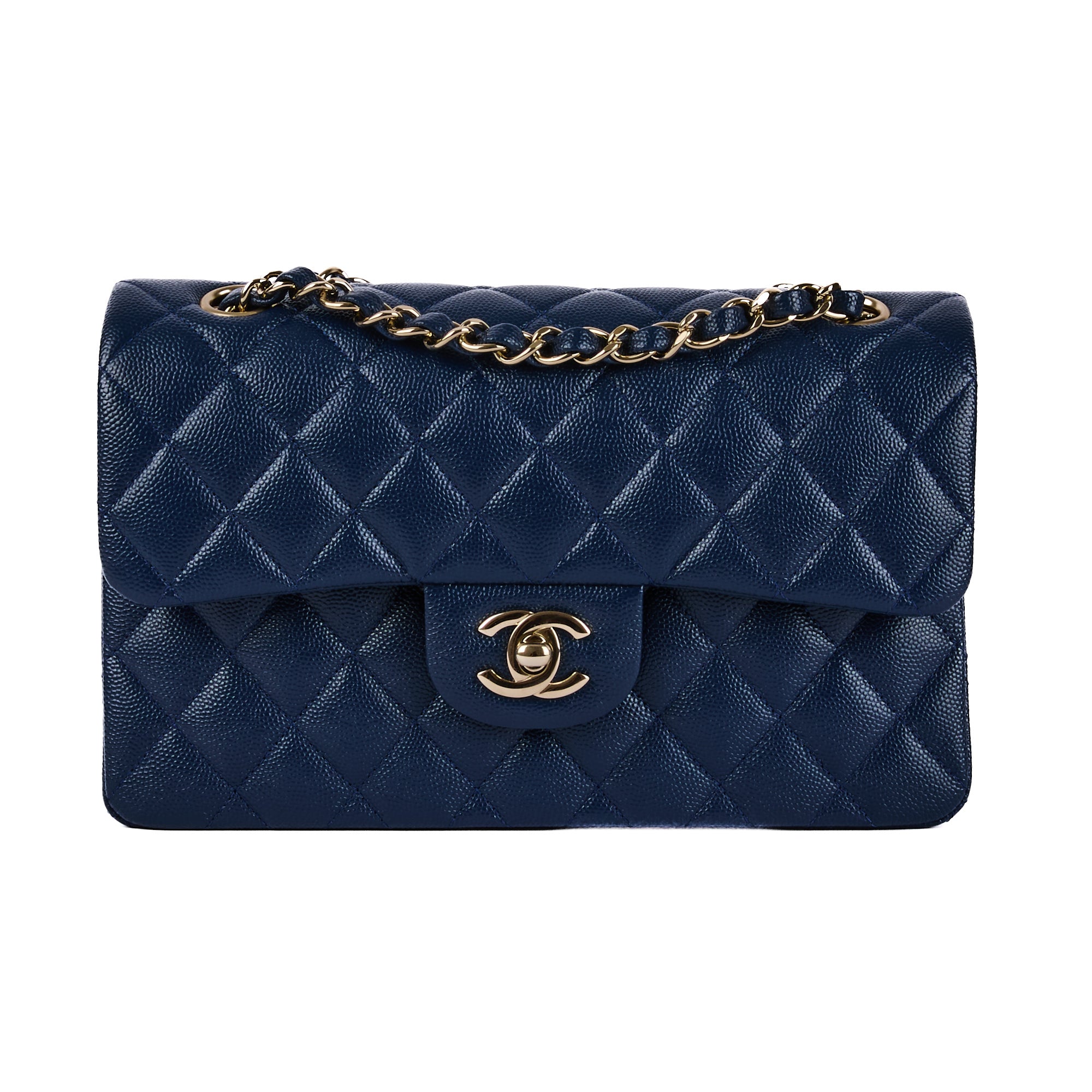 Chanel Small Classic Timeless Shoulder Bag Blue Caviar Leather – Authenticated pre-owned luxury bag from LuxSpace Paris