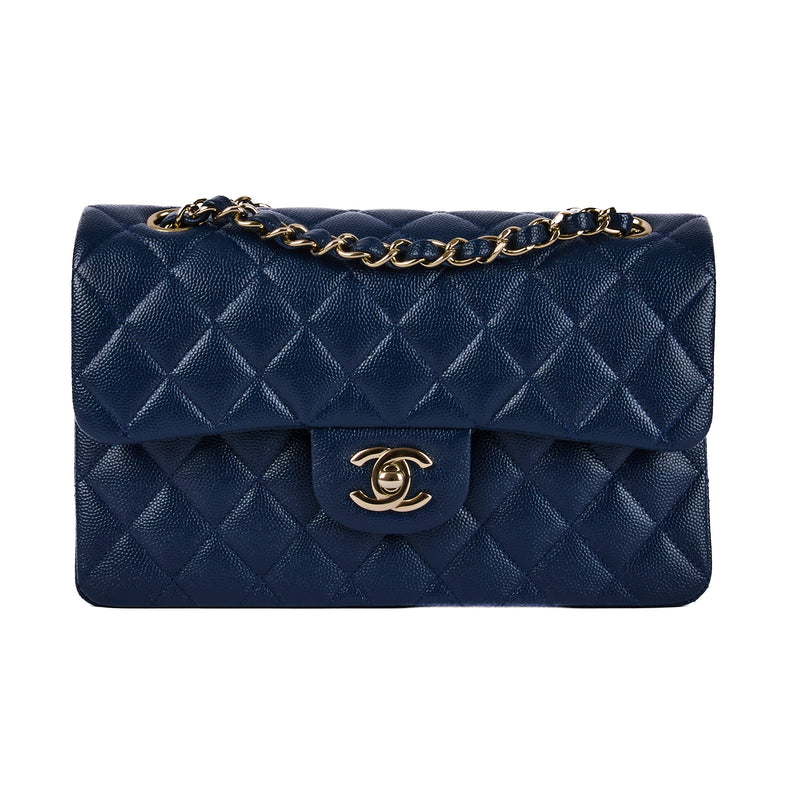 Chanel Small Classic Timeless Shoulder Bag Blue Caviar Leather – Authenticated pre-owned luxury bag from LuxSpace Paris