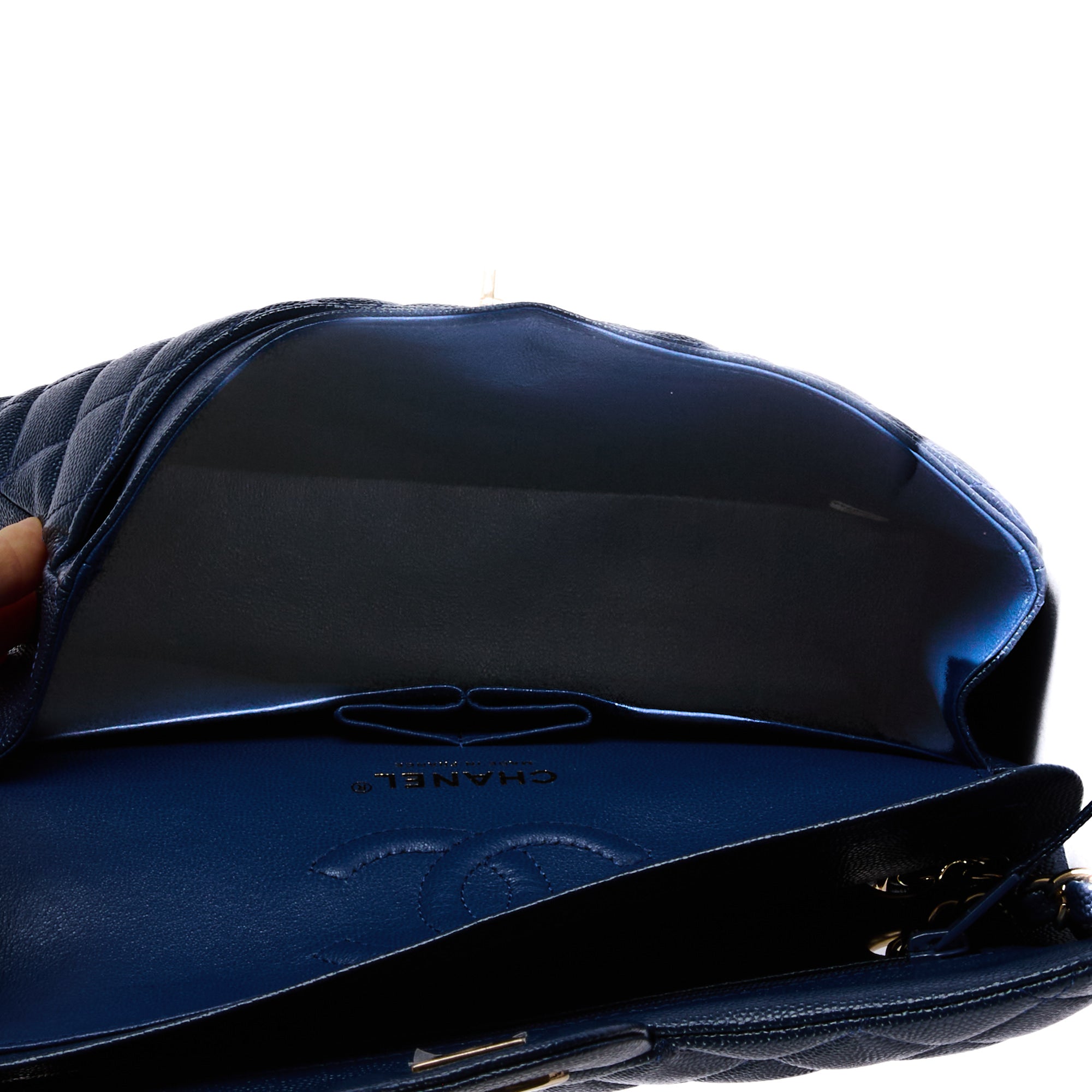 CHANEL - Small Classique Timeless shoulder bag in blue caviar leather - Handbag