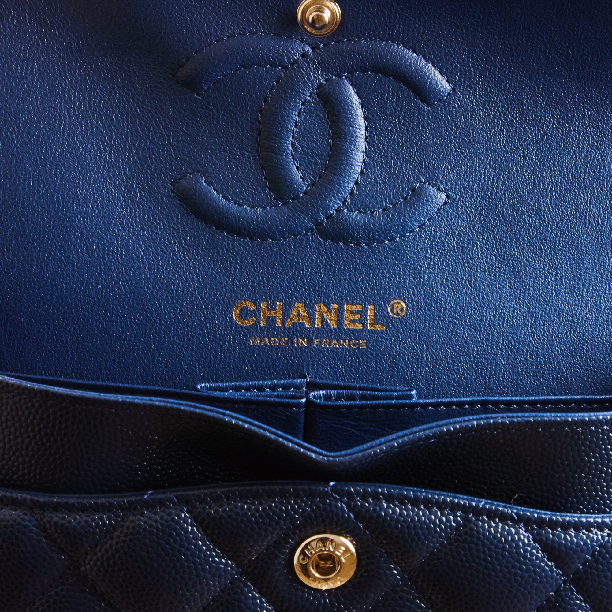 CHANEL - Small Classique Timeless shoulder bag in blue caviar leather - Handbag