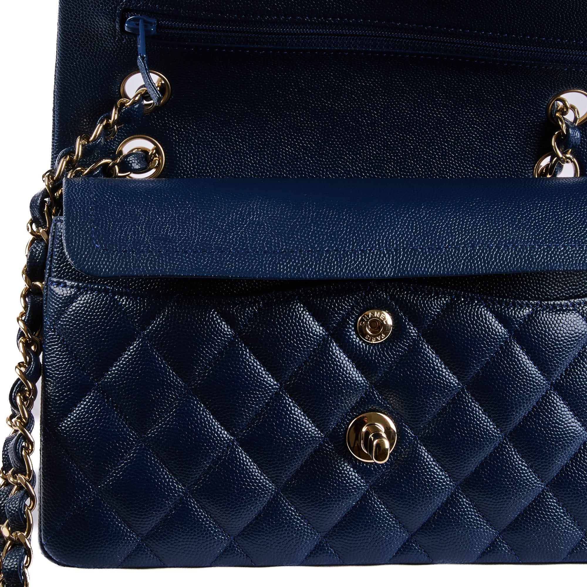 CHANEL - Small Classique Timeless shoulder bag in blue caviar leather - Handbag