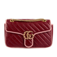 GUCCI - Sac bandoulière Marmont GG Diagonal cuir grain rouge - Handbag