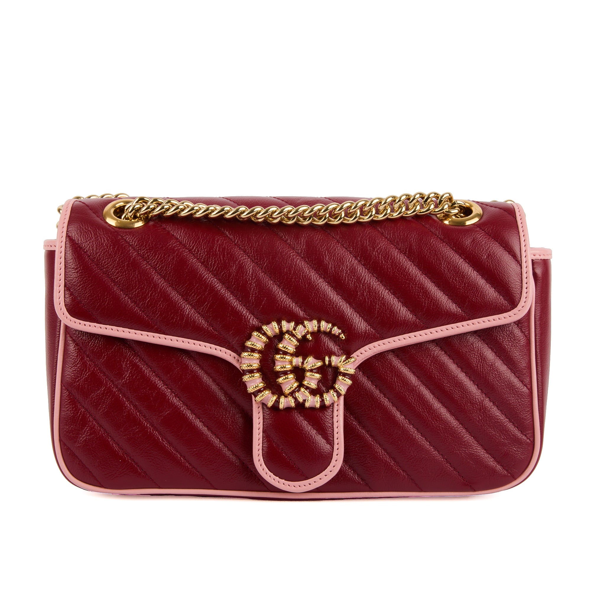 GUCCI - Sac bandoulière Marmont GG Diagonal cuir grain rouge - Handbag