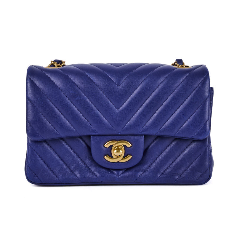 CHANEL Mini Timeless Chevron Blue Leather Bag – Authenticated Pre-Owned Luxury Bag from LuxSpace Paris