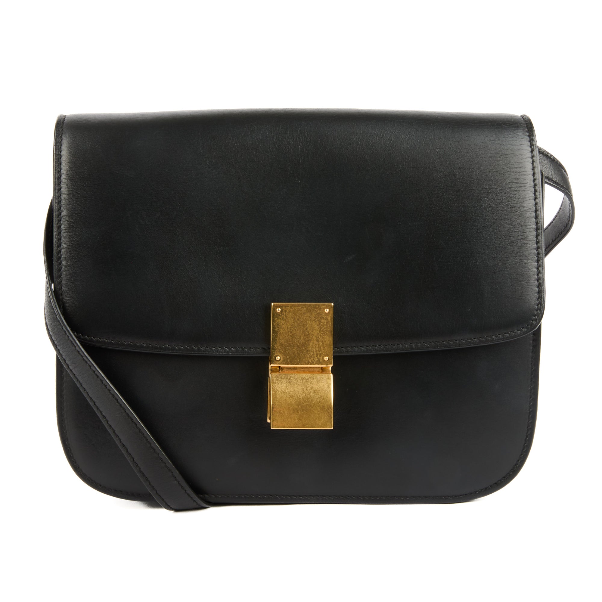 CELINE - Sac bandoulière Box cuir noir GM - Handbag