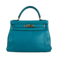 HERMES - Sac à main Kelly 28 cuir Taurillon Clémence bleu - Handbag