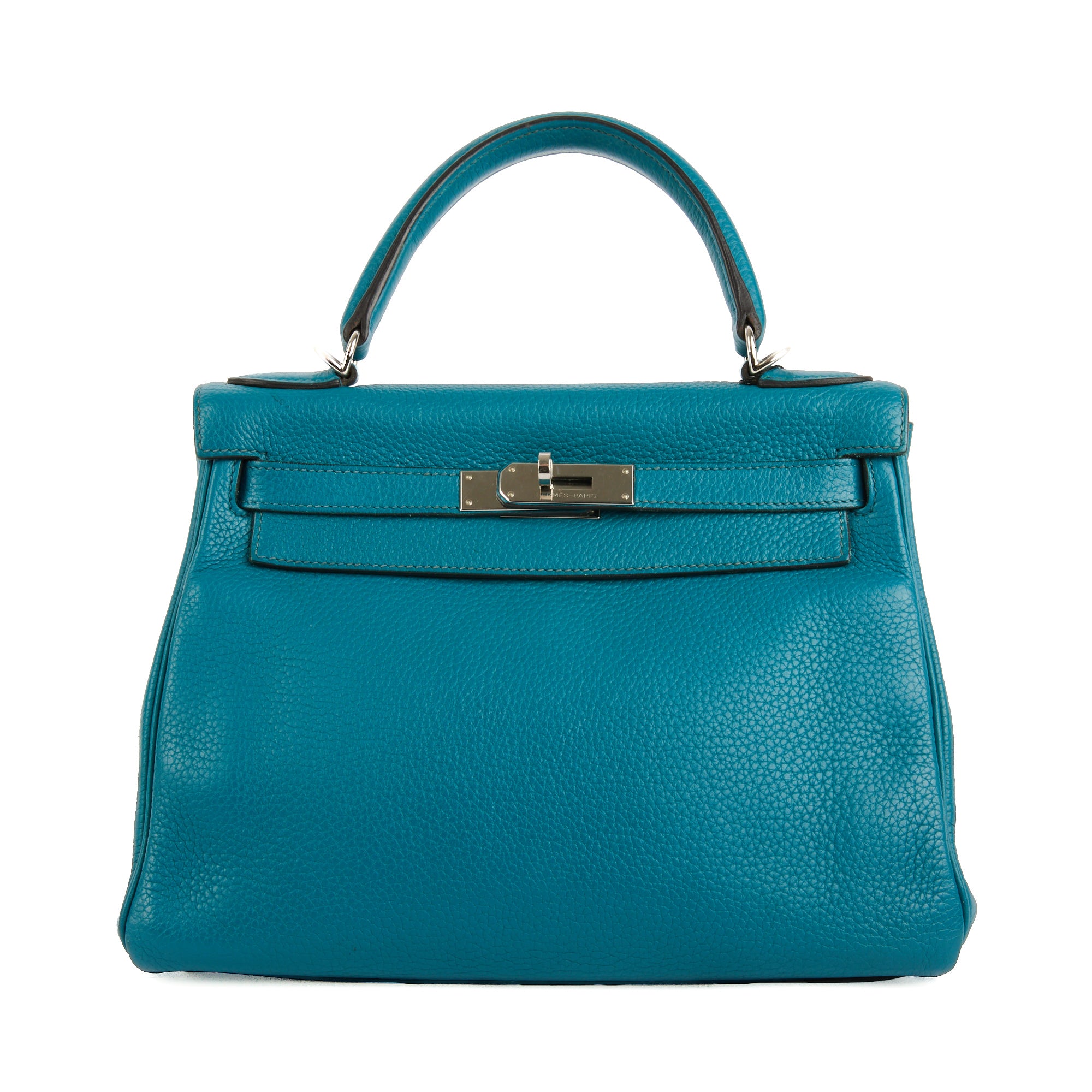 HERMES - Sac à main Kelly 28 cuir Taurillon Clémence bleu - Handbag