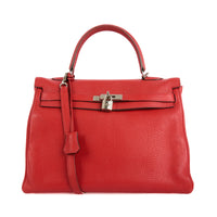HERMES - Sac à main Kelly 35 cuir Taurillon Clémence rouge - Hand bag