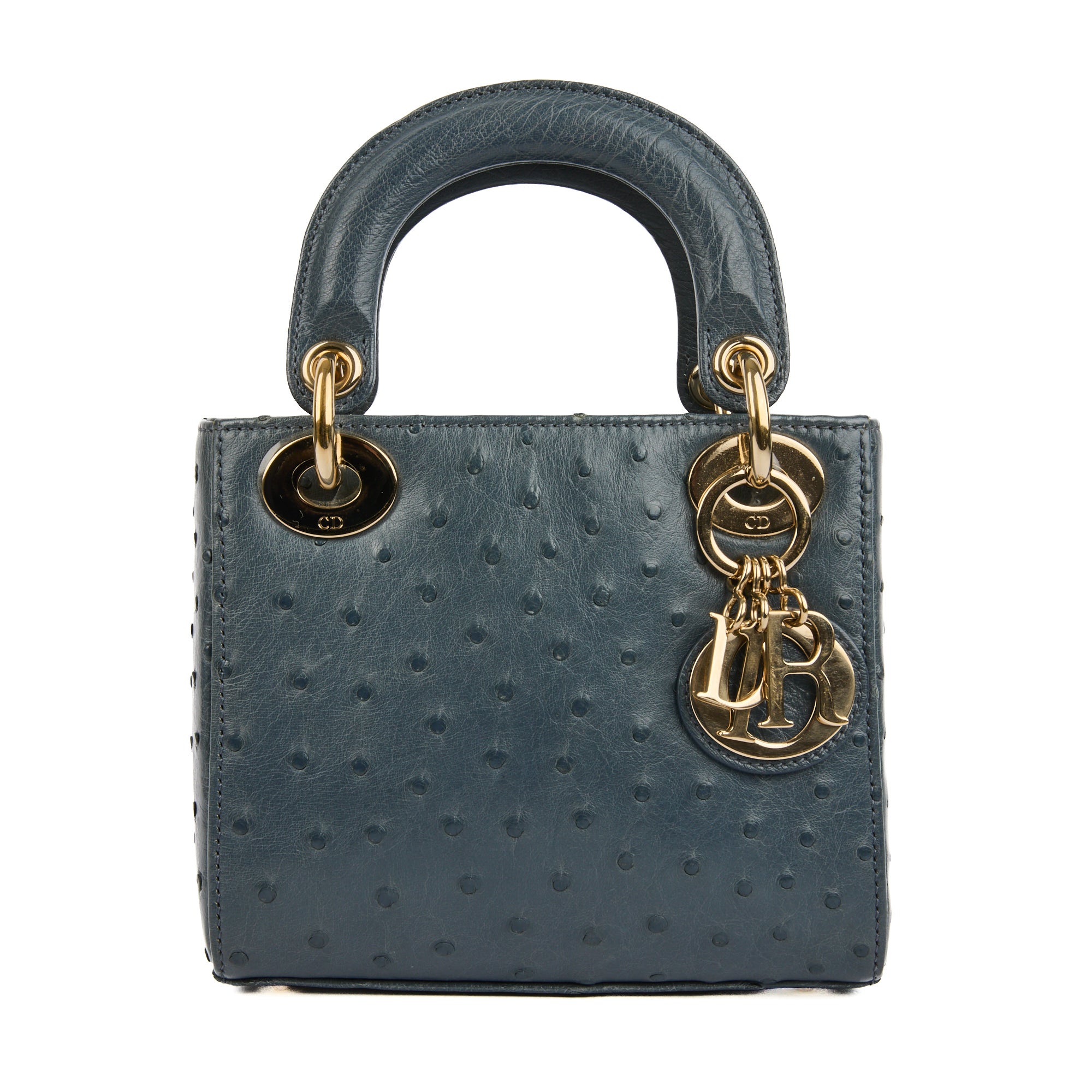 DIOR - Sac à main Mini Lady cuir autruche gris - Handbag